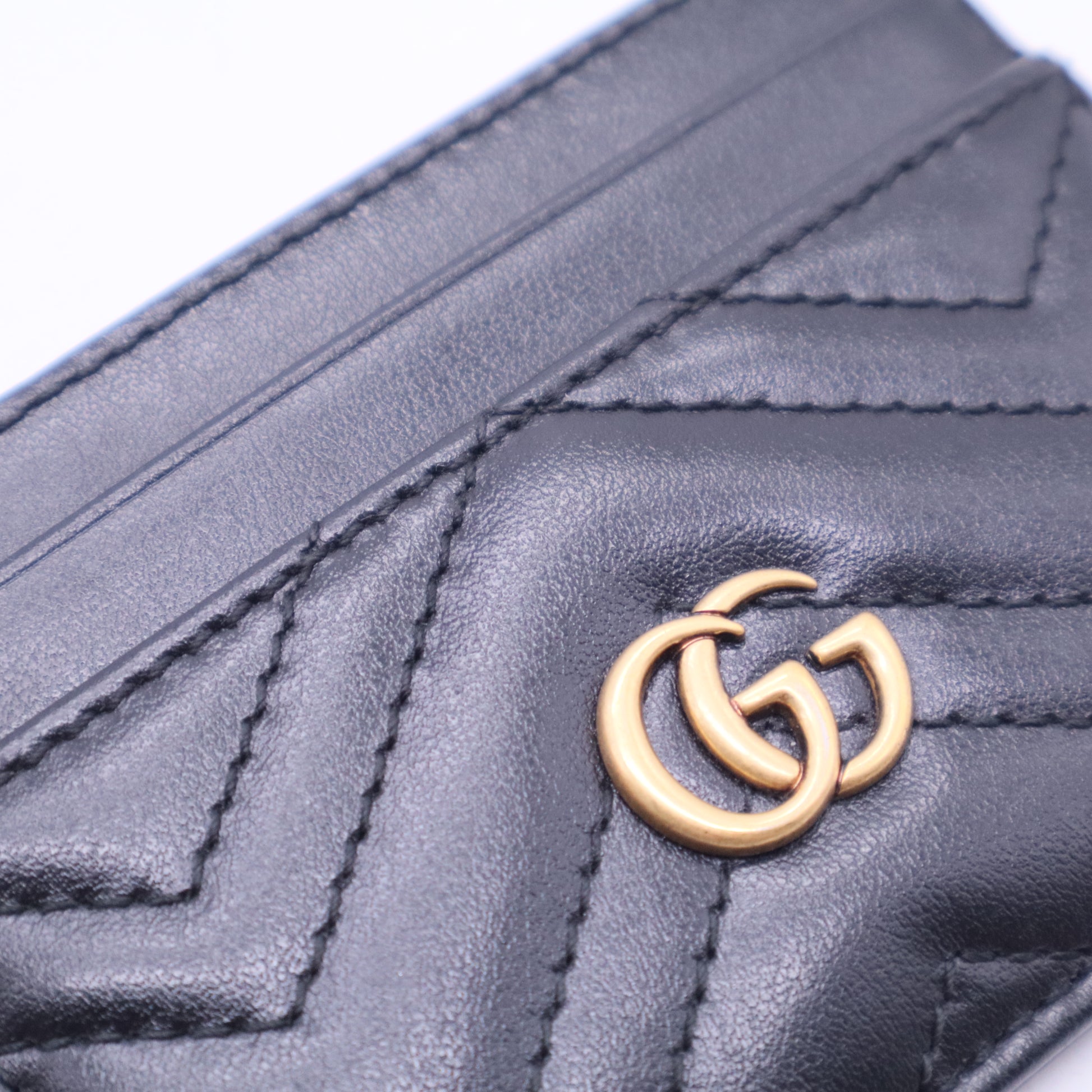 Calfskin Matelasse GG Marmont Card Holder Black TWINS W20402