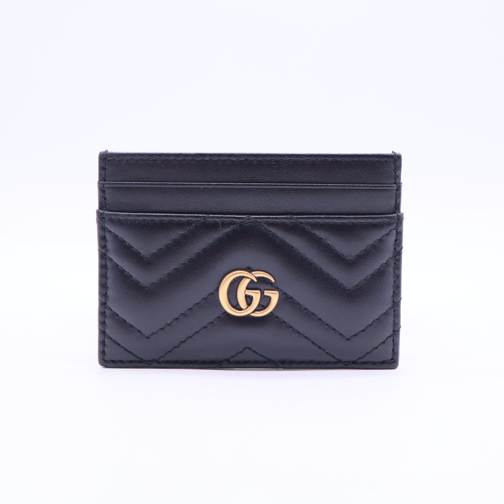 Calfskin Matelasse GG Marmont Card Holder Black TWINS W20402