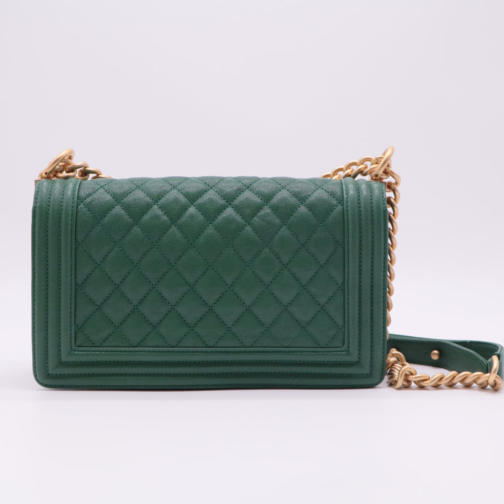 Caviar Quilted Medium Boy Flap Green twins