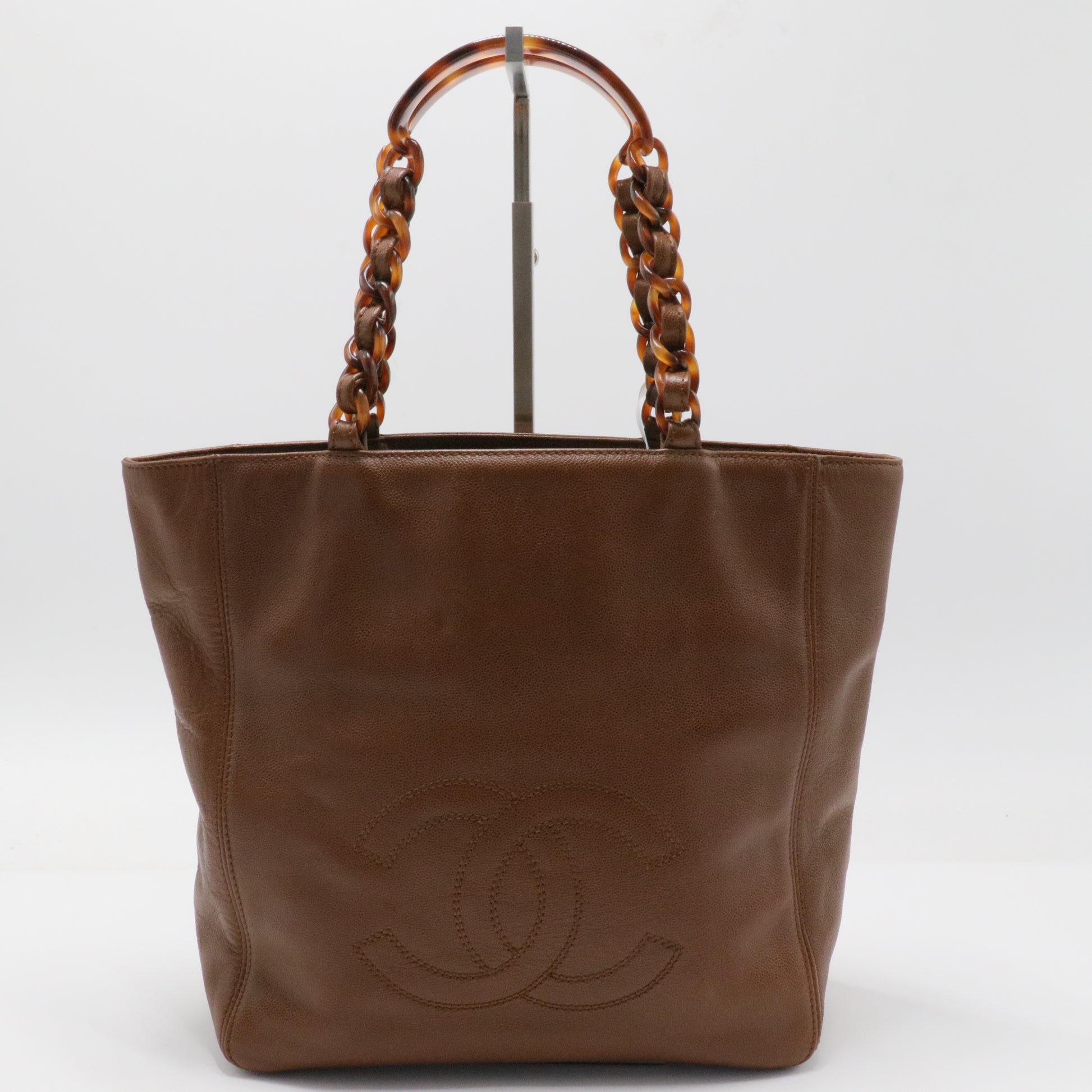 Vintage CC Resin Chain Tote Leather Small