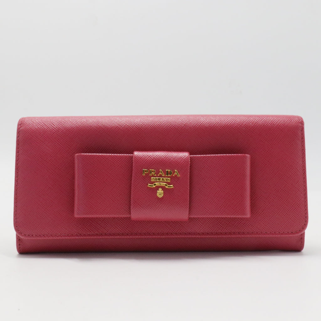 Fuchsia Saffiano Leather Bow Continental Wallet