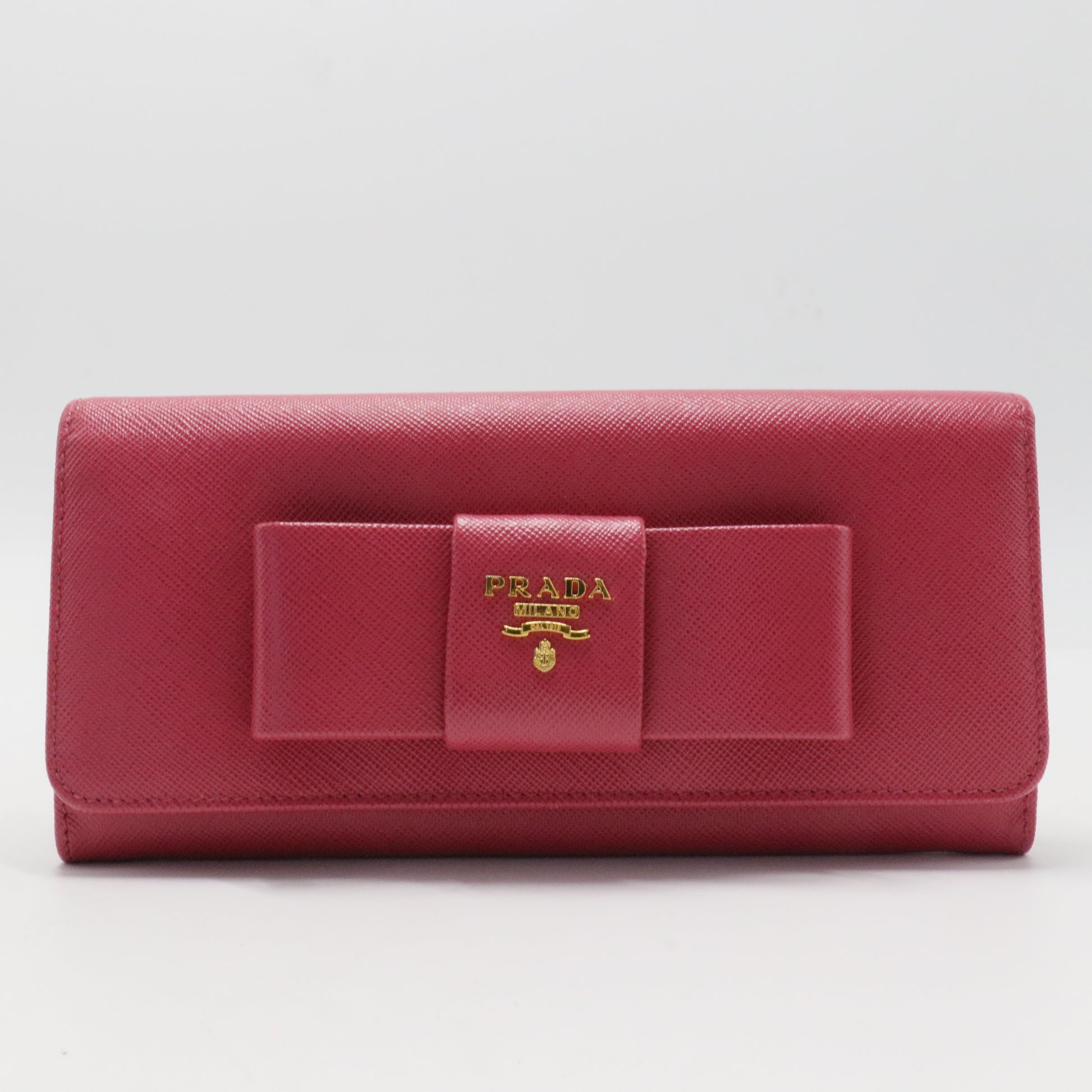 Fuchsia Saffiano Leather Bow Continental Wallet