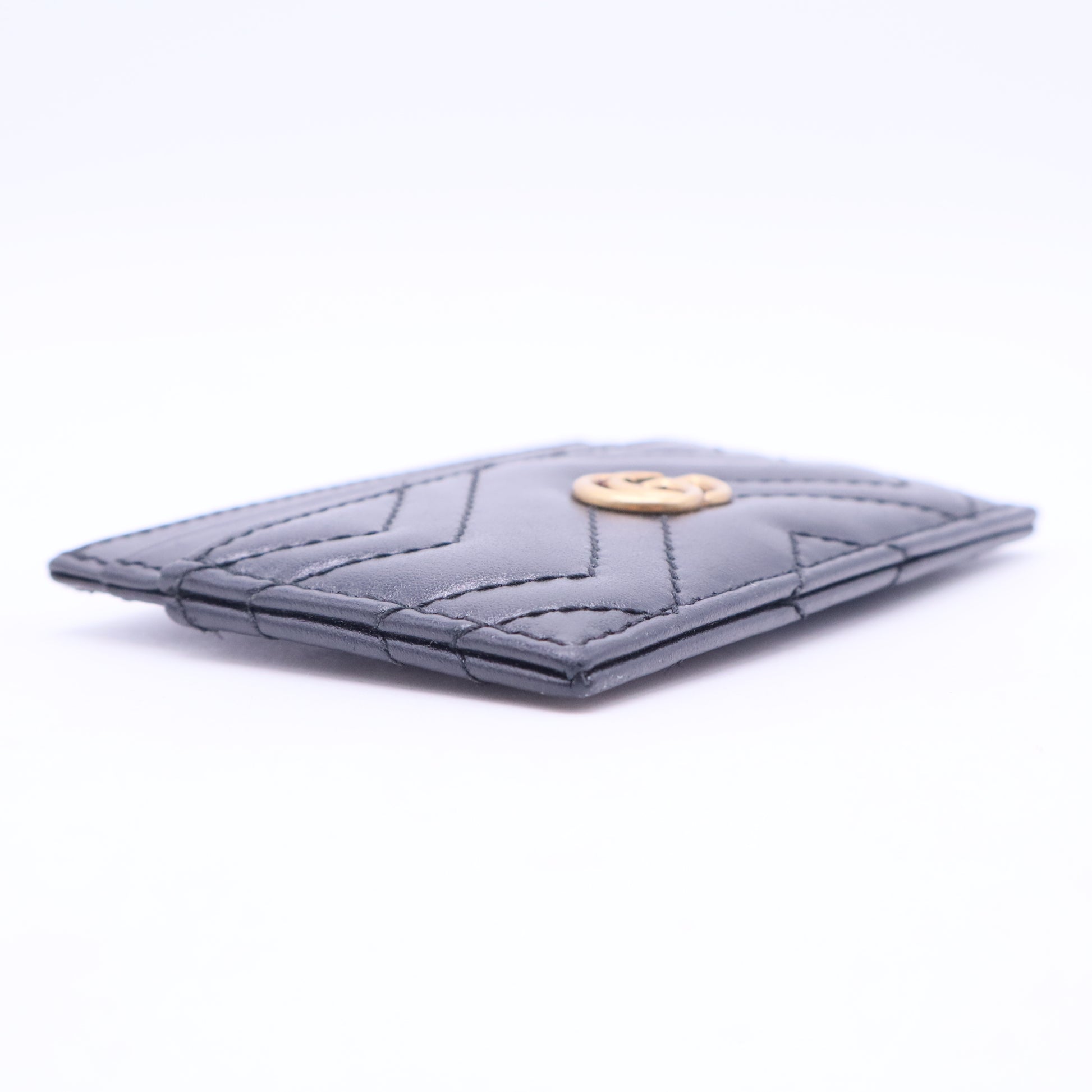 Calfskin Matelasse GG Marmont Card Holder Black TWINS W20402