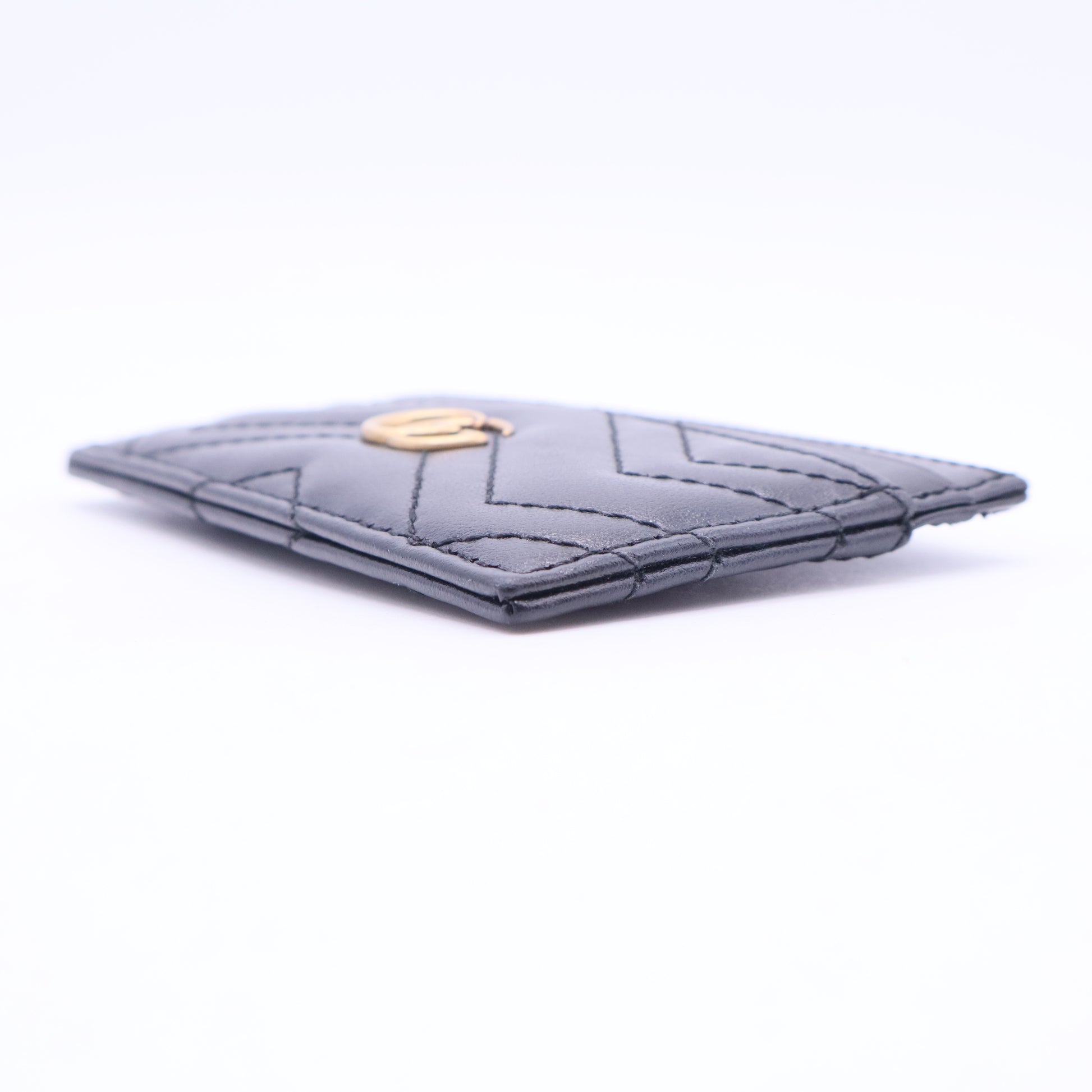 Calfskin Matelasse GG Marmont Card Holder Black TWINS W20402