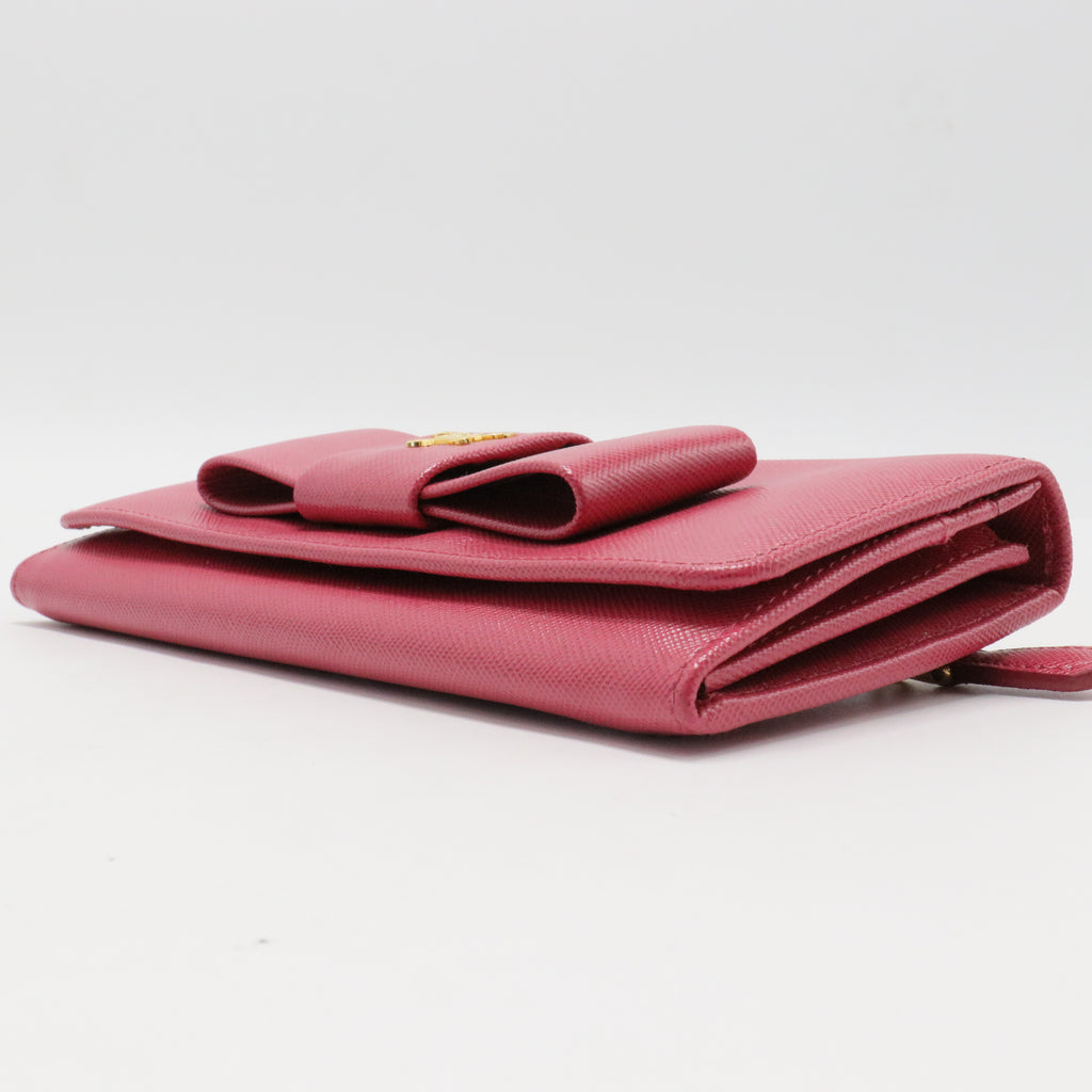 Fuchsia Saffiano Leather Bow Continental Wallet