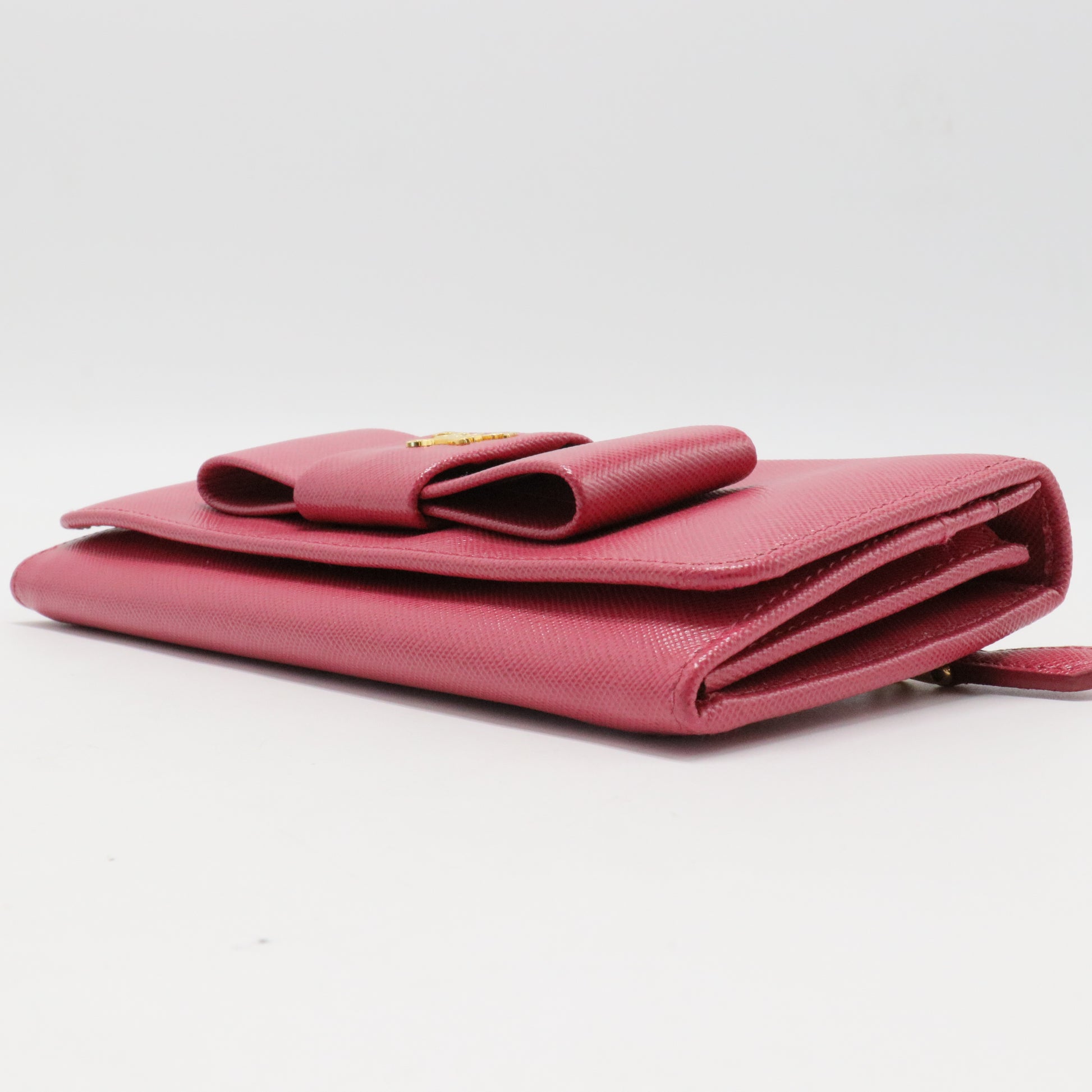 Fuchsia Saffiano Leather Bow Continental Wallet