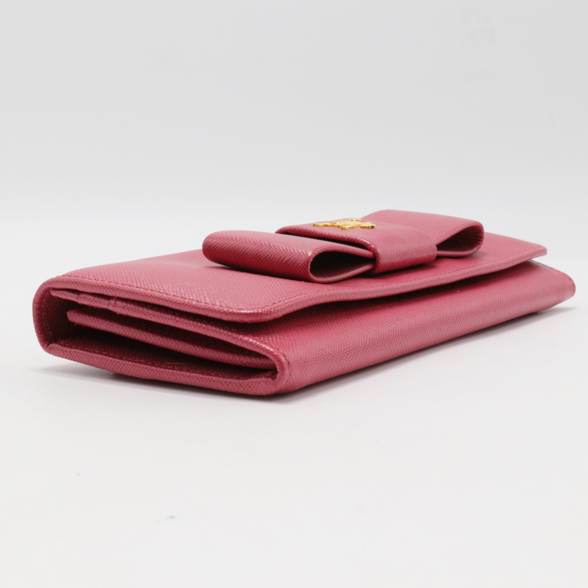 Fuchsia Saffiano Leather Bow Continental Wallet