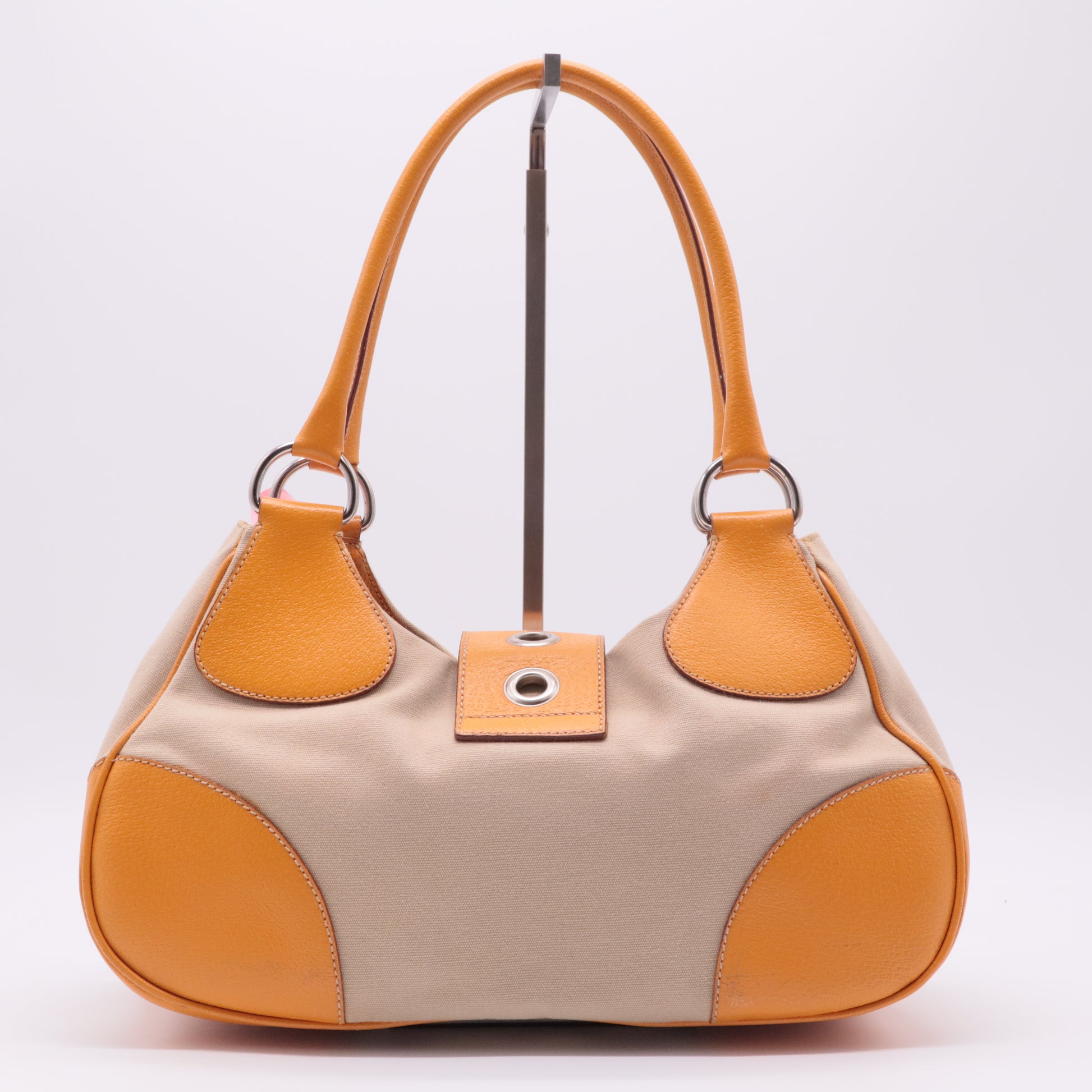 Beige/Caramel Brown Canvas And Leather Shoulder Bag twins