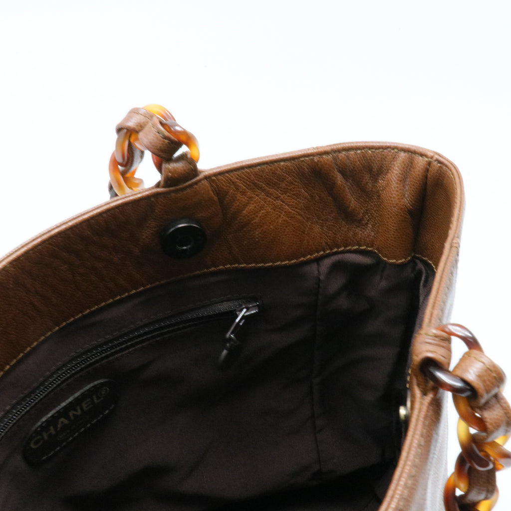 Vintage CC Resin Chain Tote Leather Small