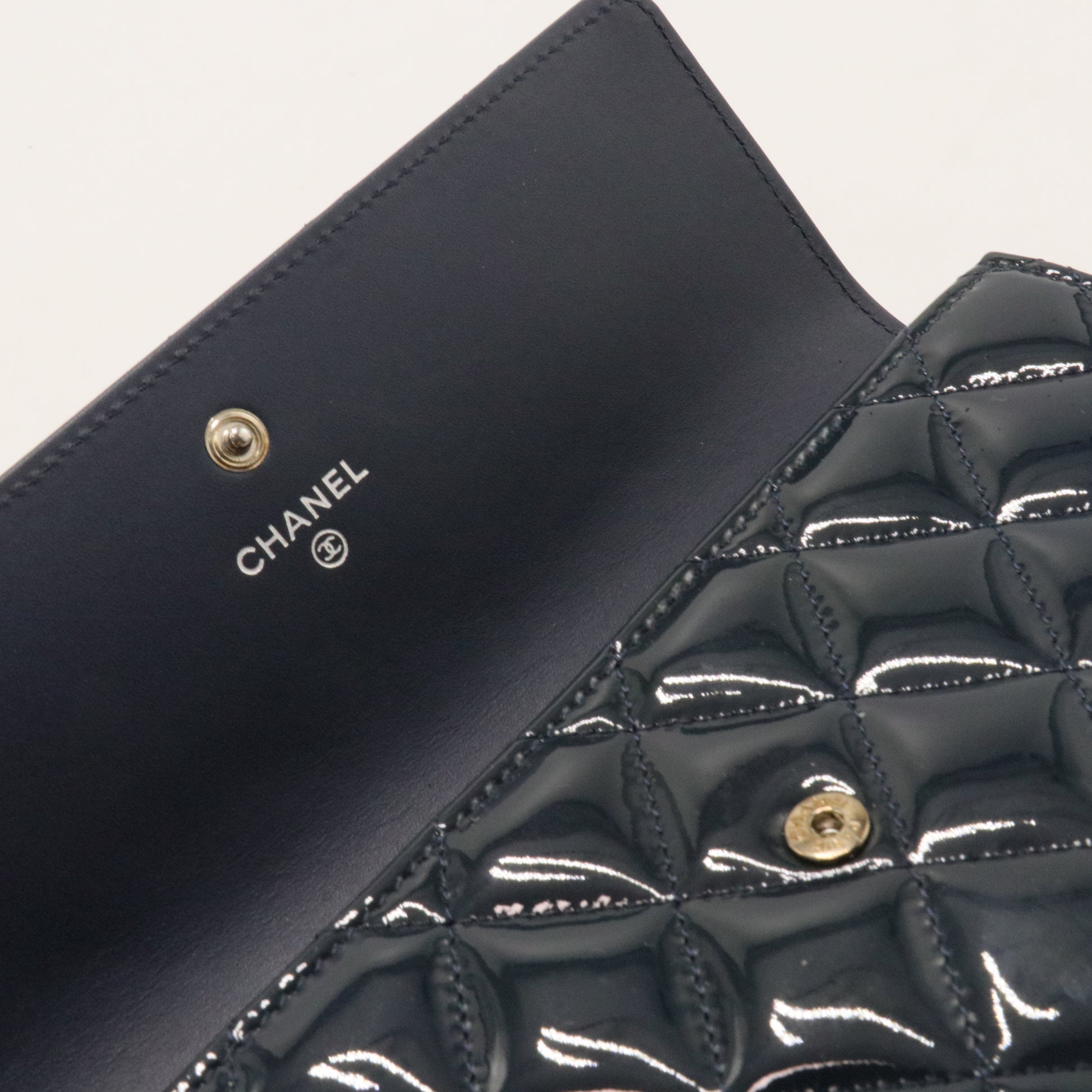 Patent Quilted Large Flap Wallet Navy