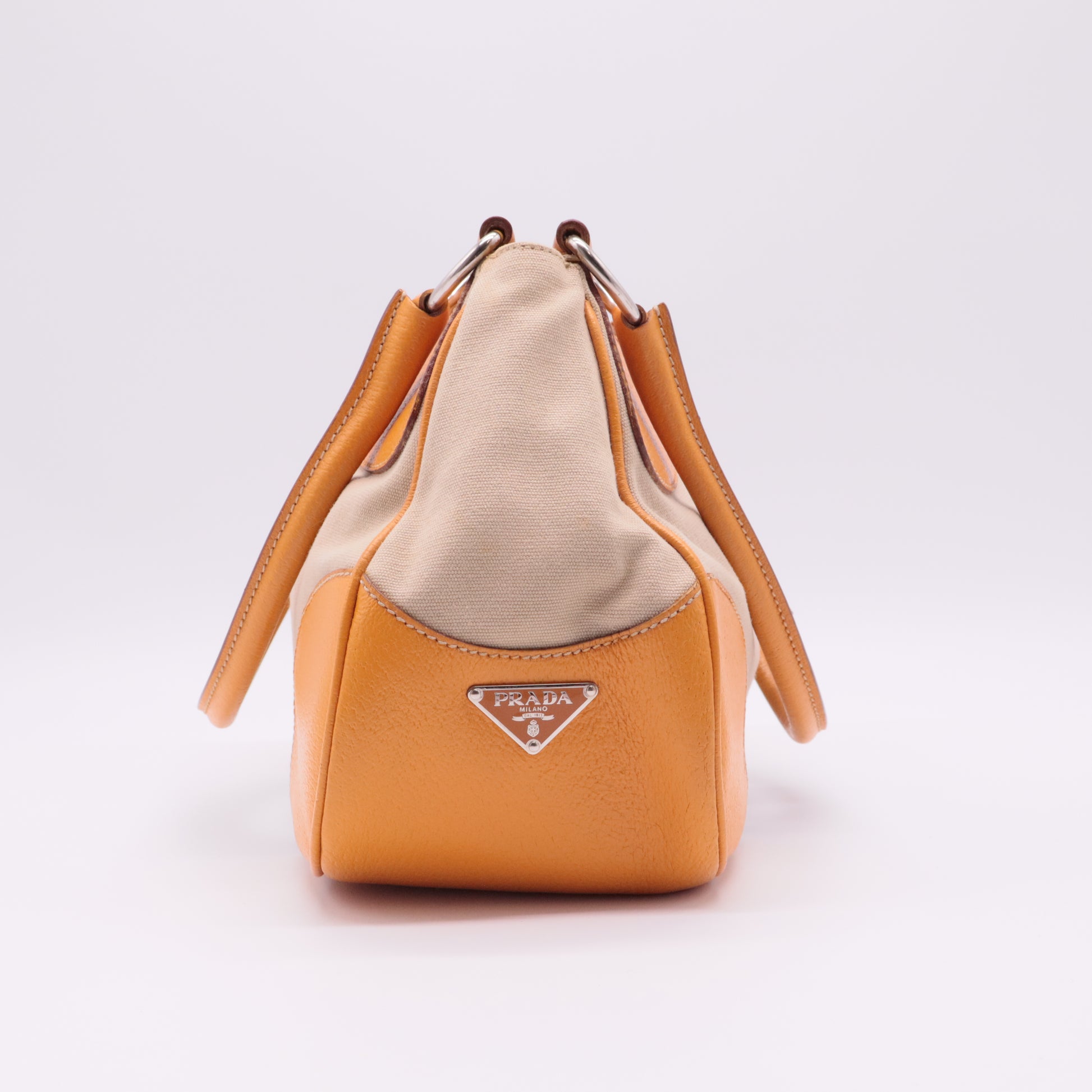 Beige/Caramel Brown Canvas And Leather Shoulder Bag twins