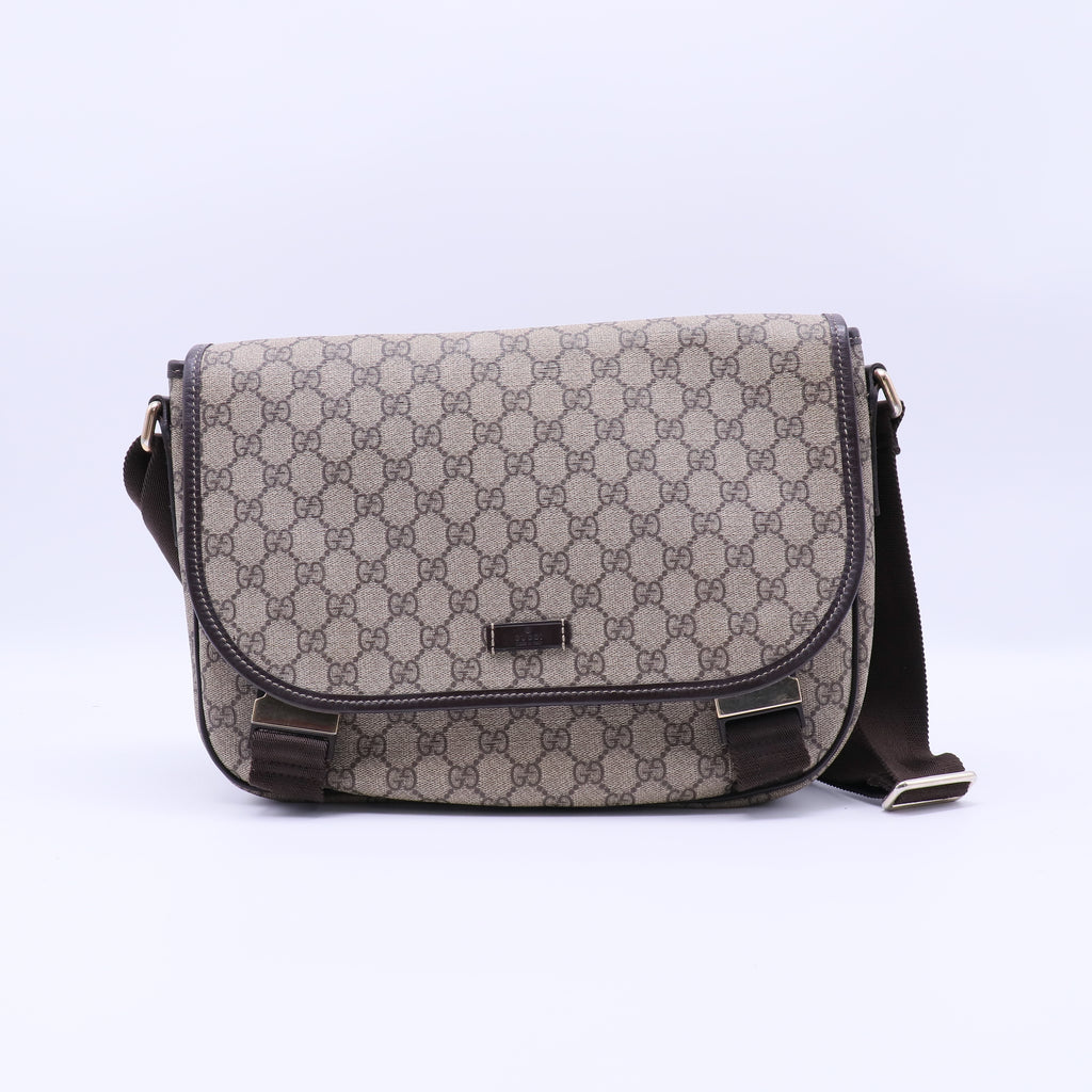 GG Plus Monogram Medium Double Buckle Flap Messenger Bag Beige B22054