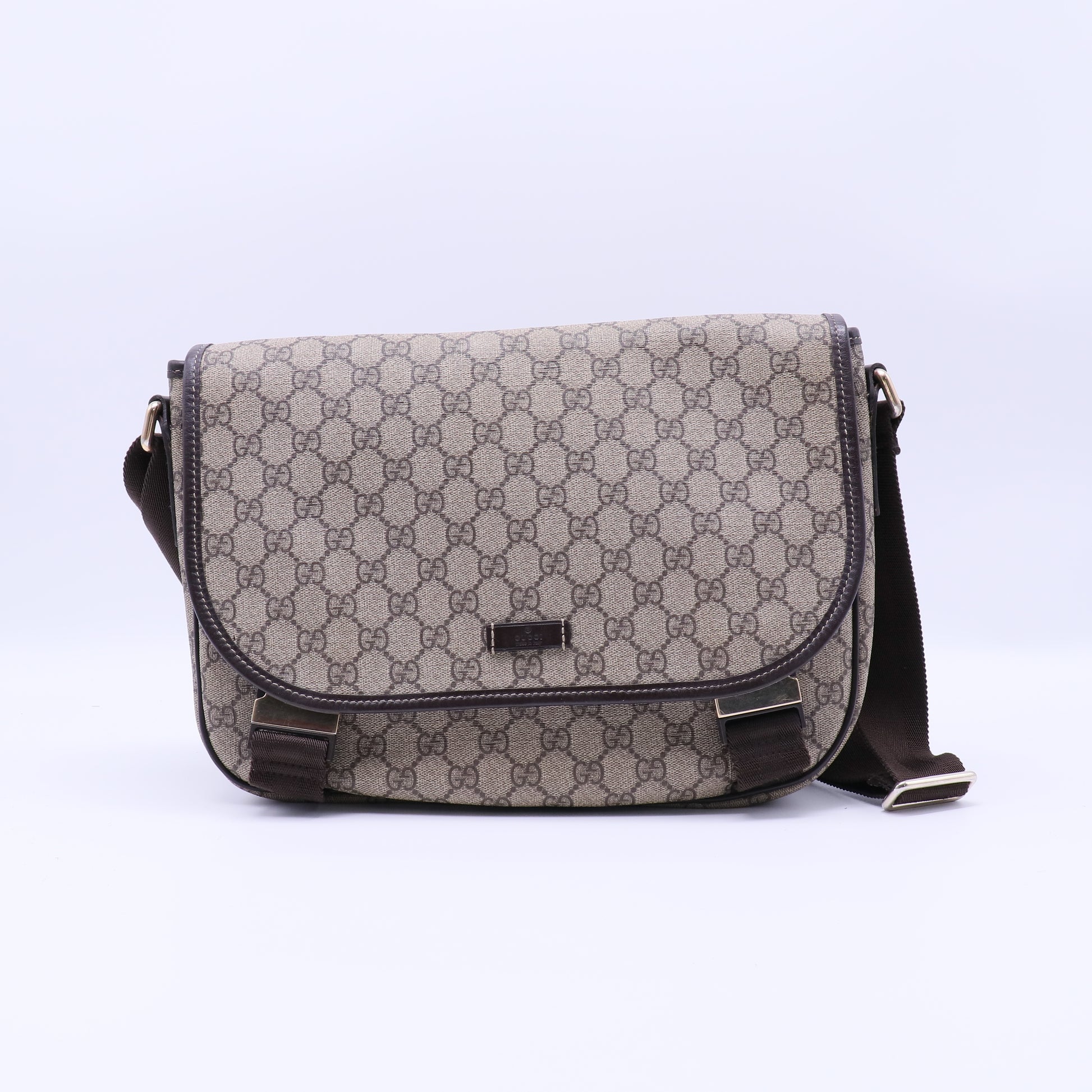 GG Plus Monogram Medium Double Buckle Flap Messenger Bag Beige B22054