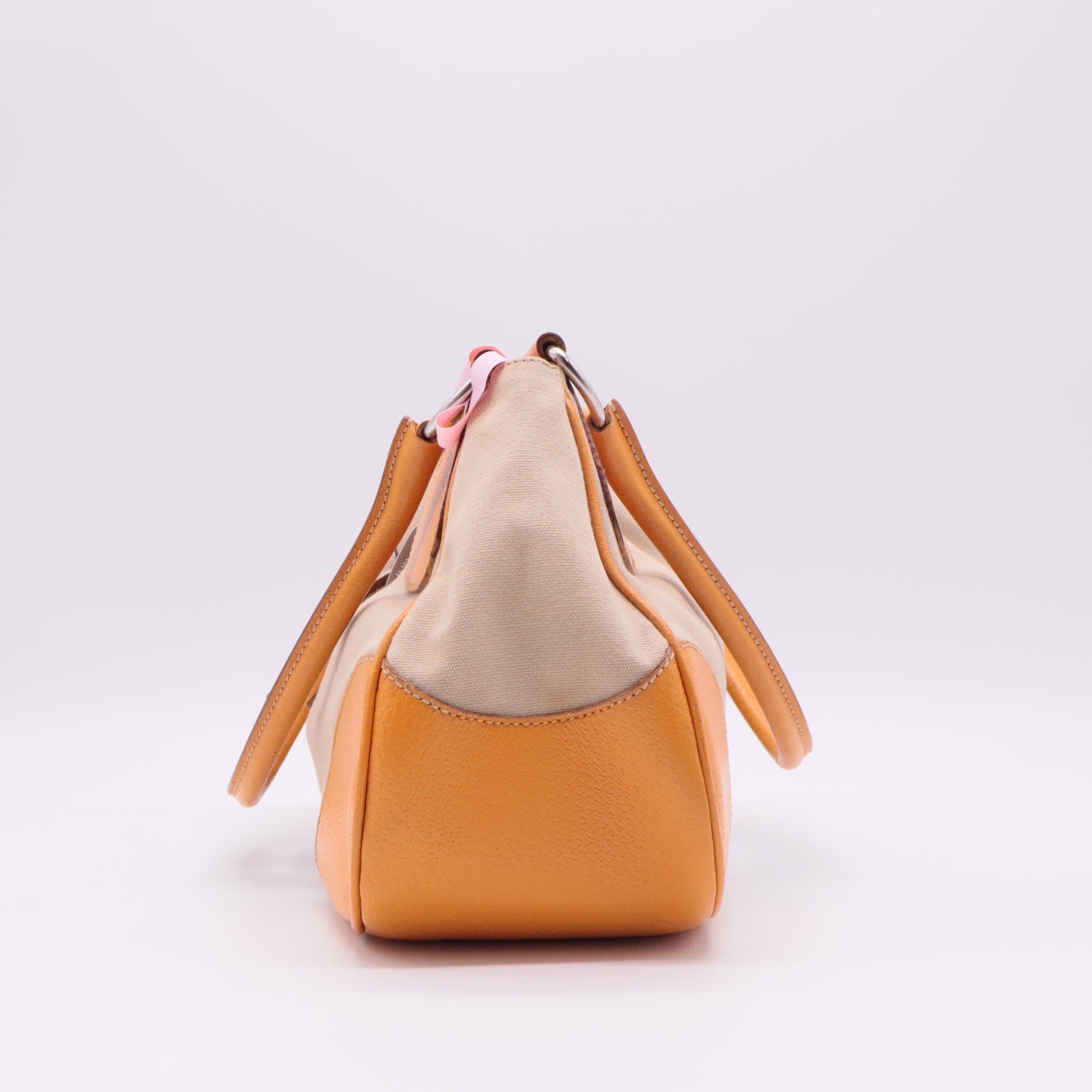 Beige/Caramel Brown Canvas And Leather Shoulder Bag twins
