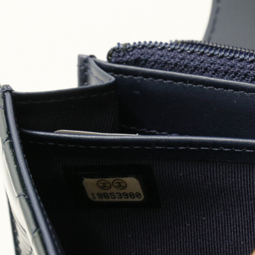 Patent Quilted Large Flap Wallet Navy