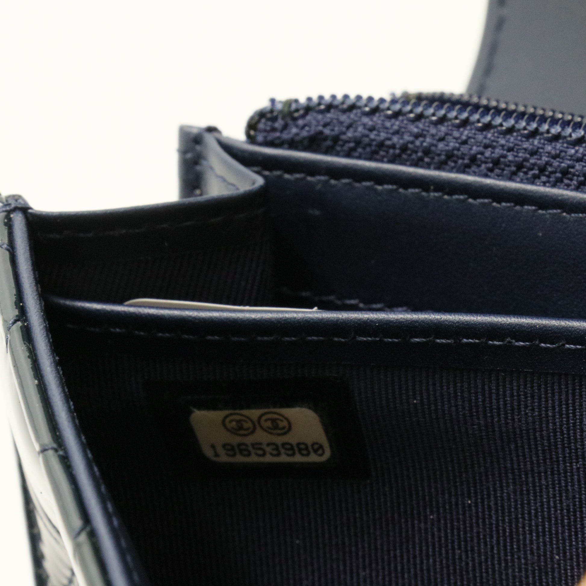 Patent Quilted Large Flap Wallet Navy
