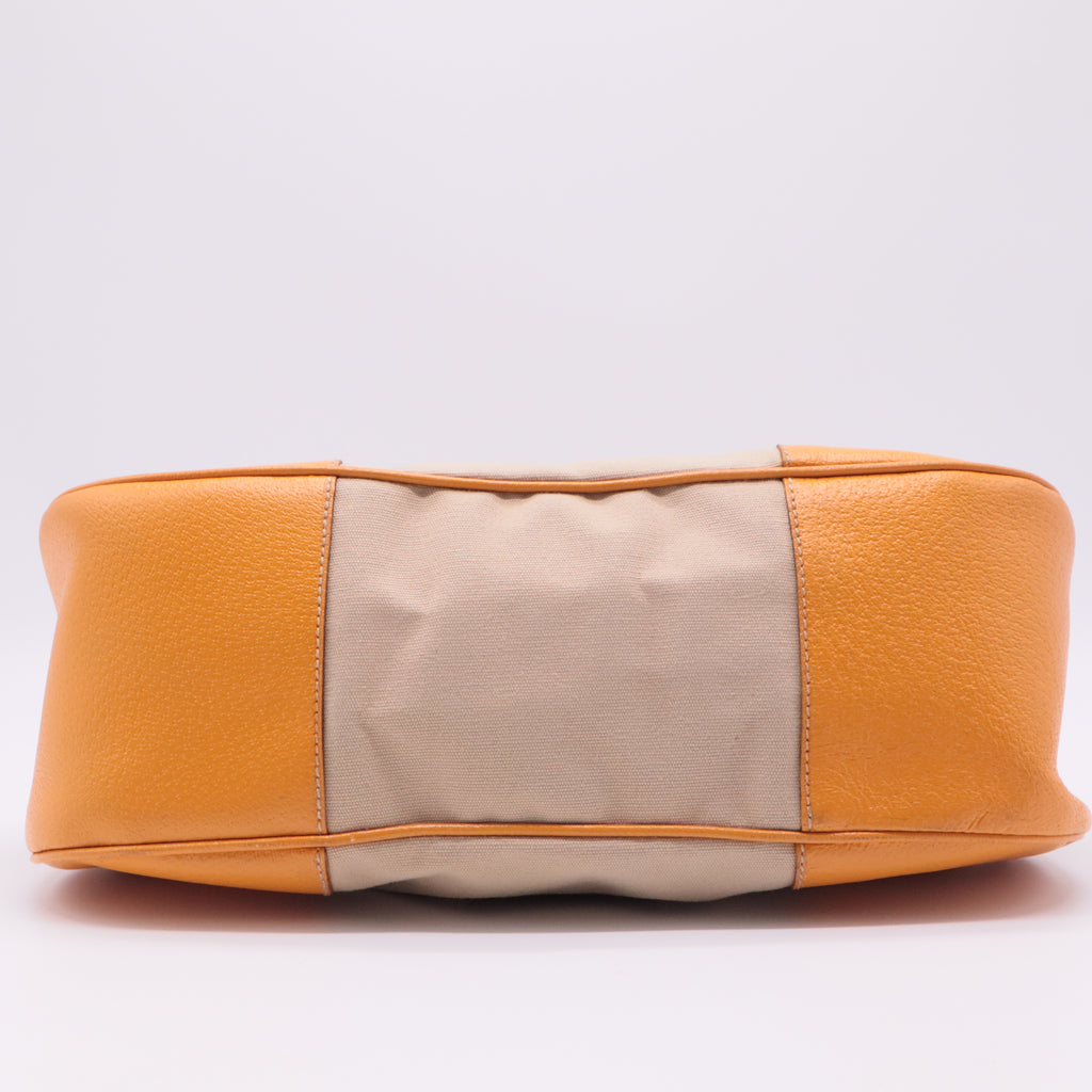 Beige/Caramel Brown Canvas And Leather Shoulder Bag twins