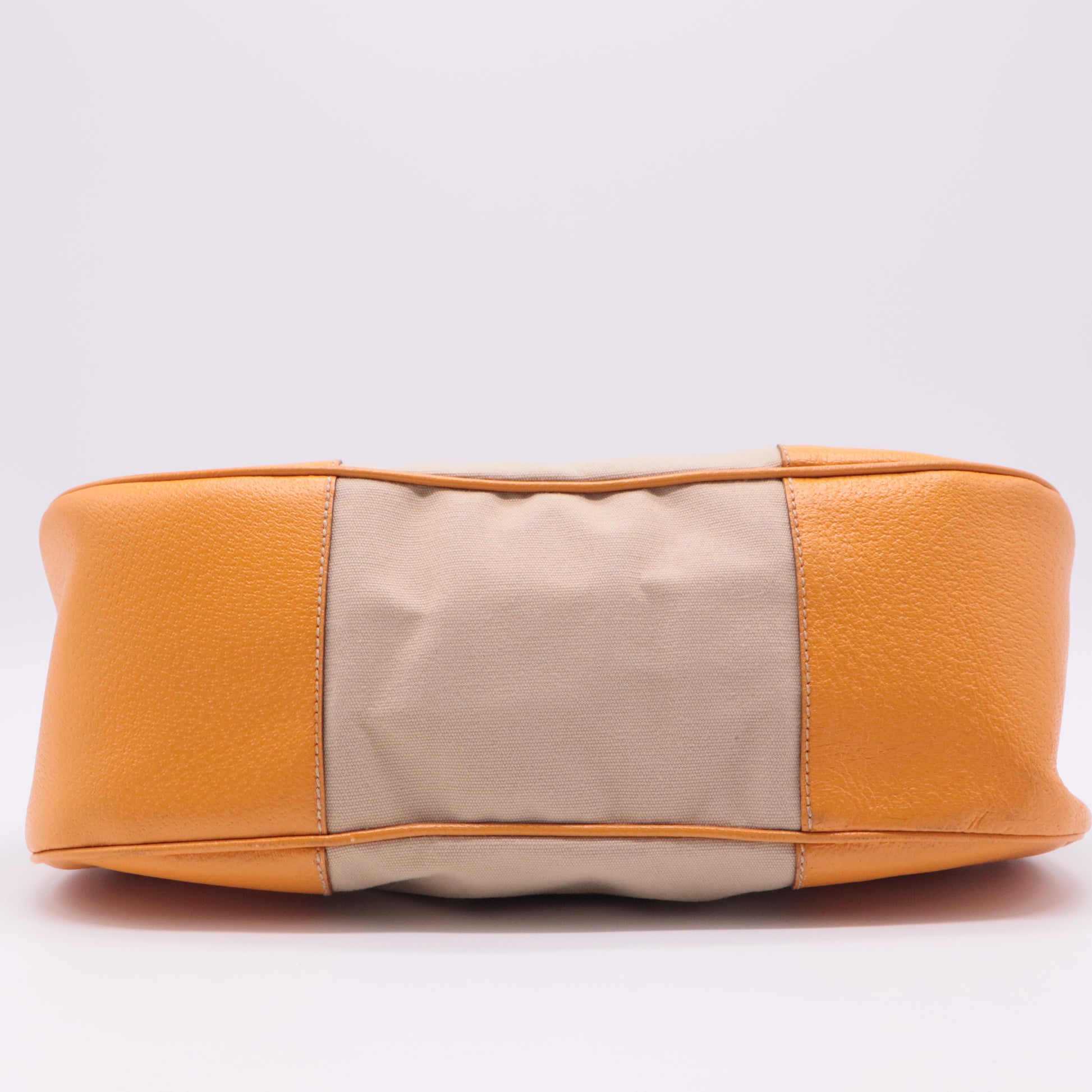 Beige/Caramel Brown Canvas And Leather Shoulder Bag twins