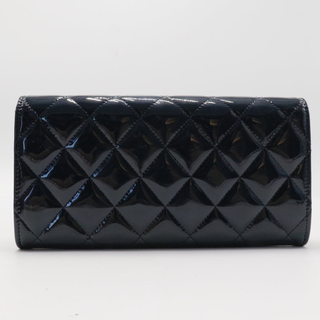 Patent Quilted Large Flap Wallet Navy