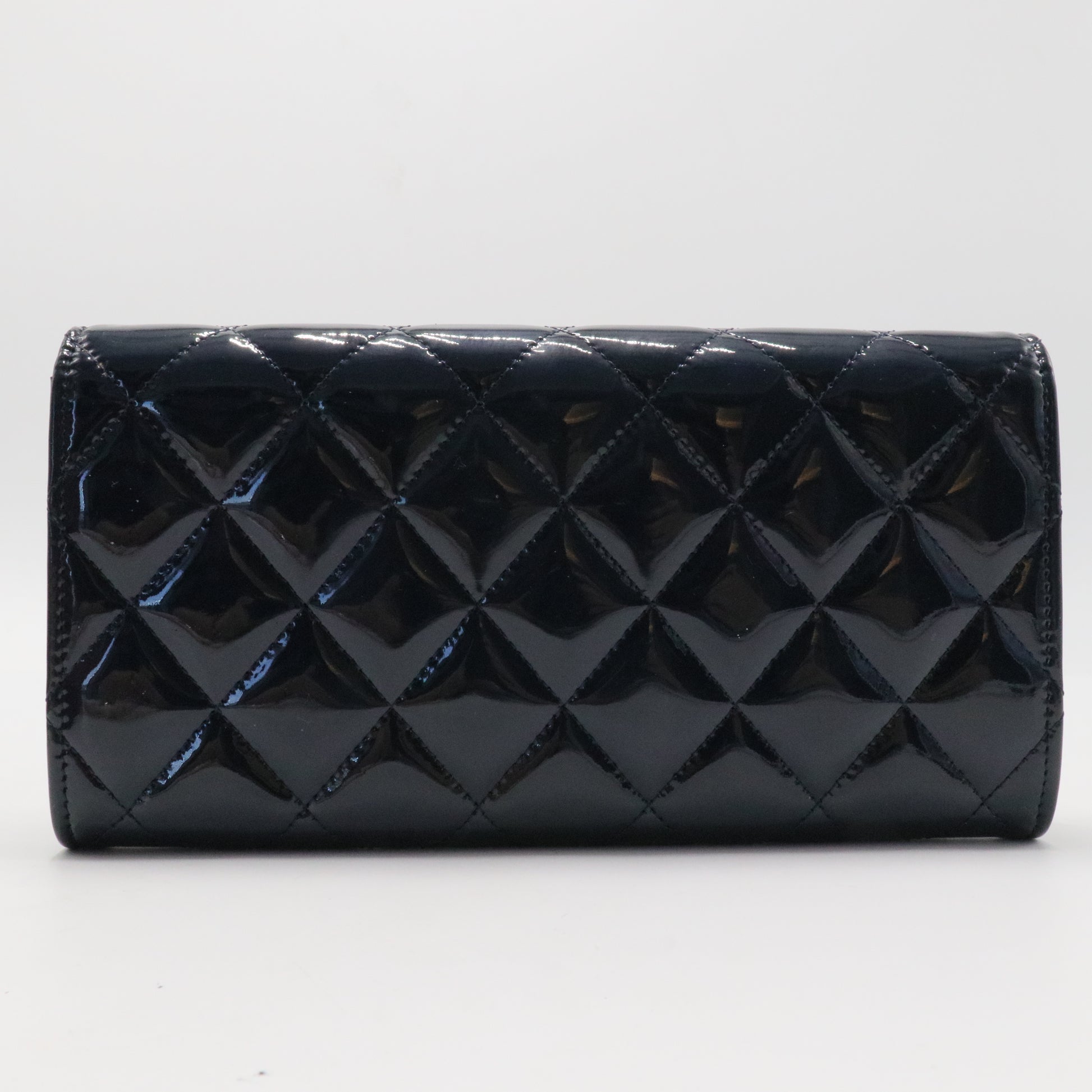 Patent Quilted Large Flap Wallet Navy
