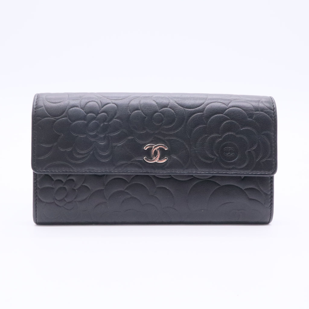 Chanel Camellia Embossed Long Wallet