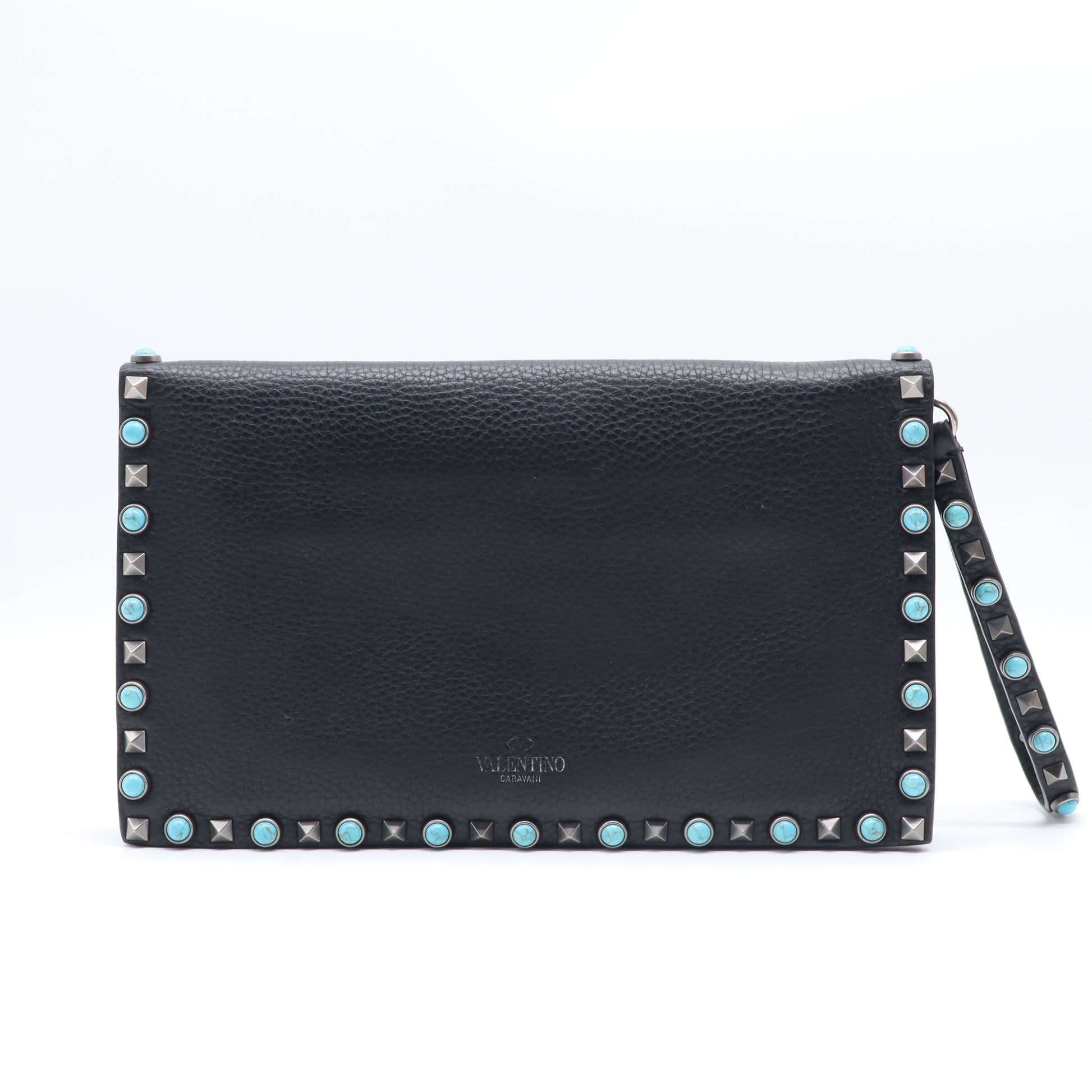 Valentino Garavani Rockstud Rolling Grainy Calfskin Clutch Bag W21317