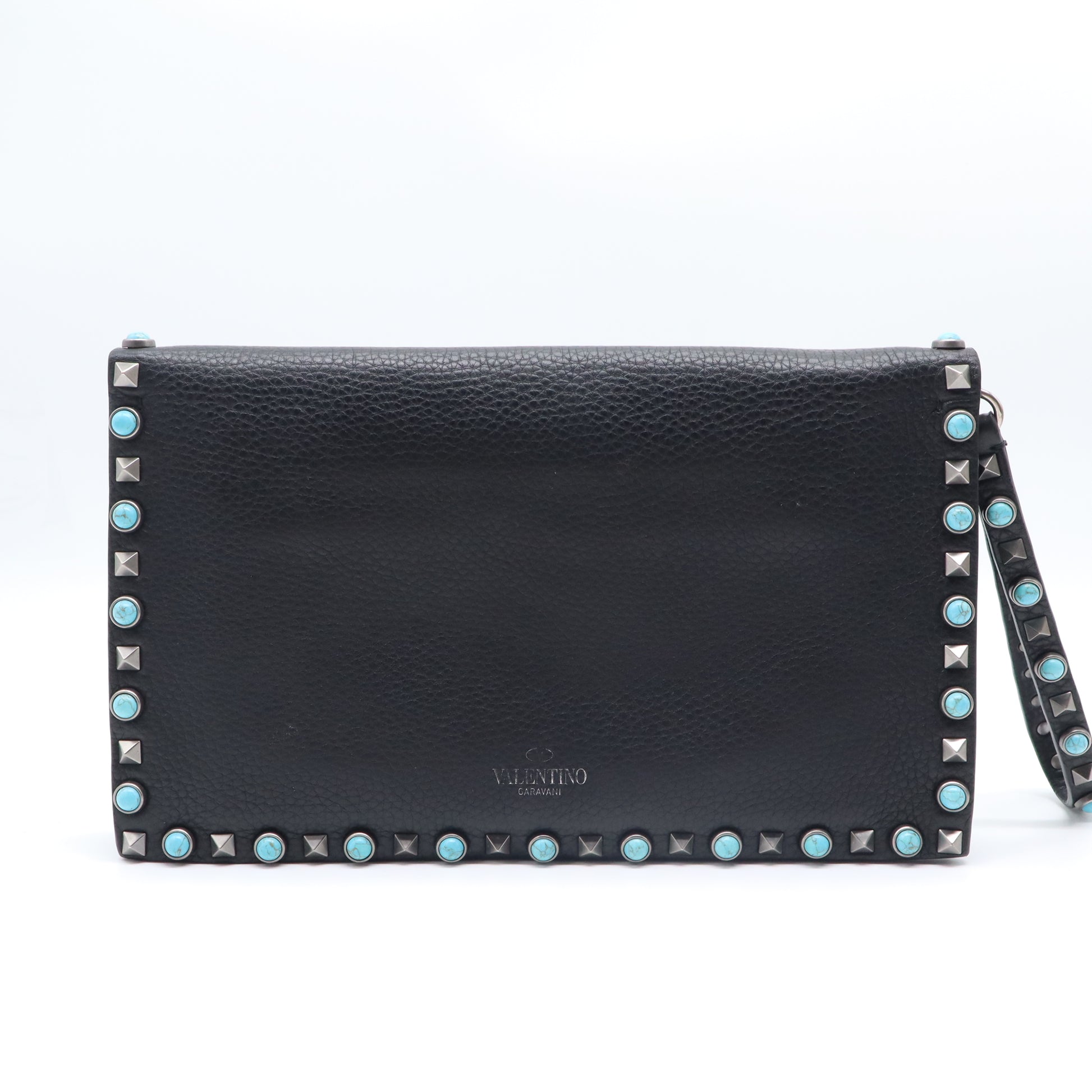 Valentino Garavani Rockstud Rolling Grainy Calfskin Clutch Bag W21317