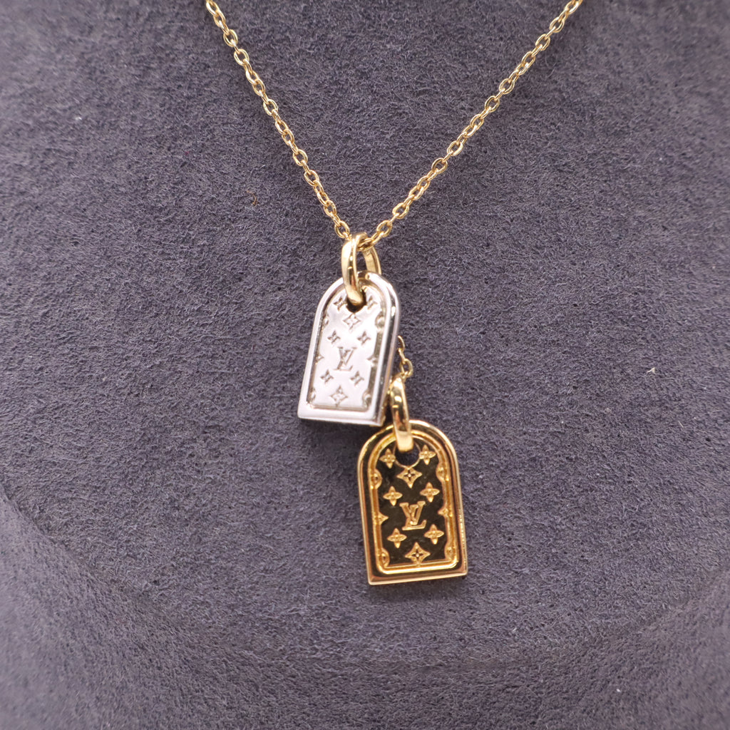 Louis Vuitton Goldtone/Silvertone Metal Nanogram Pendant Necklace twins LDJ5083
