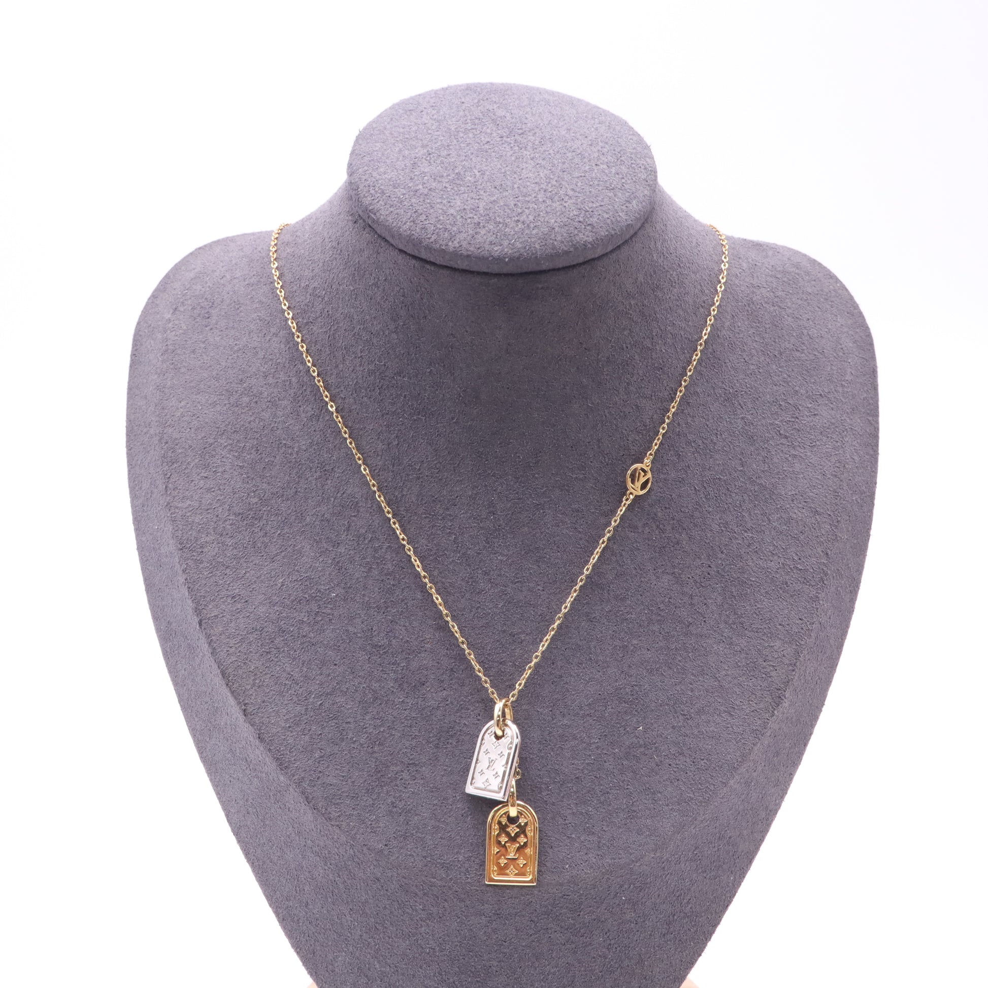 Louis Vuitton Goldtone/Silvertone Metal Nanogram Pendant Necklace twins LDJ5083