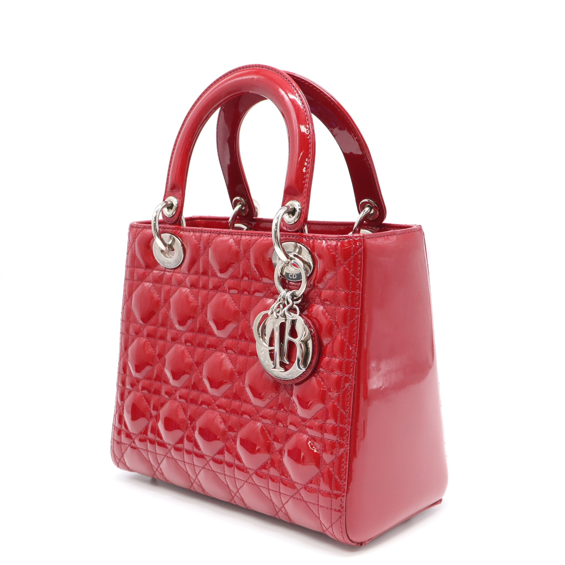 Christian Dior Red Cannage Quilted Patent Leather Medium Lady Dior Bag twins LDJ4412