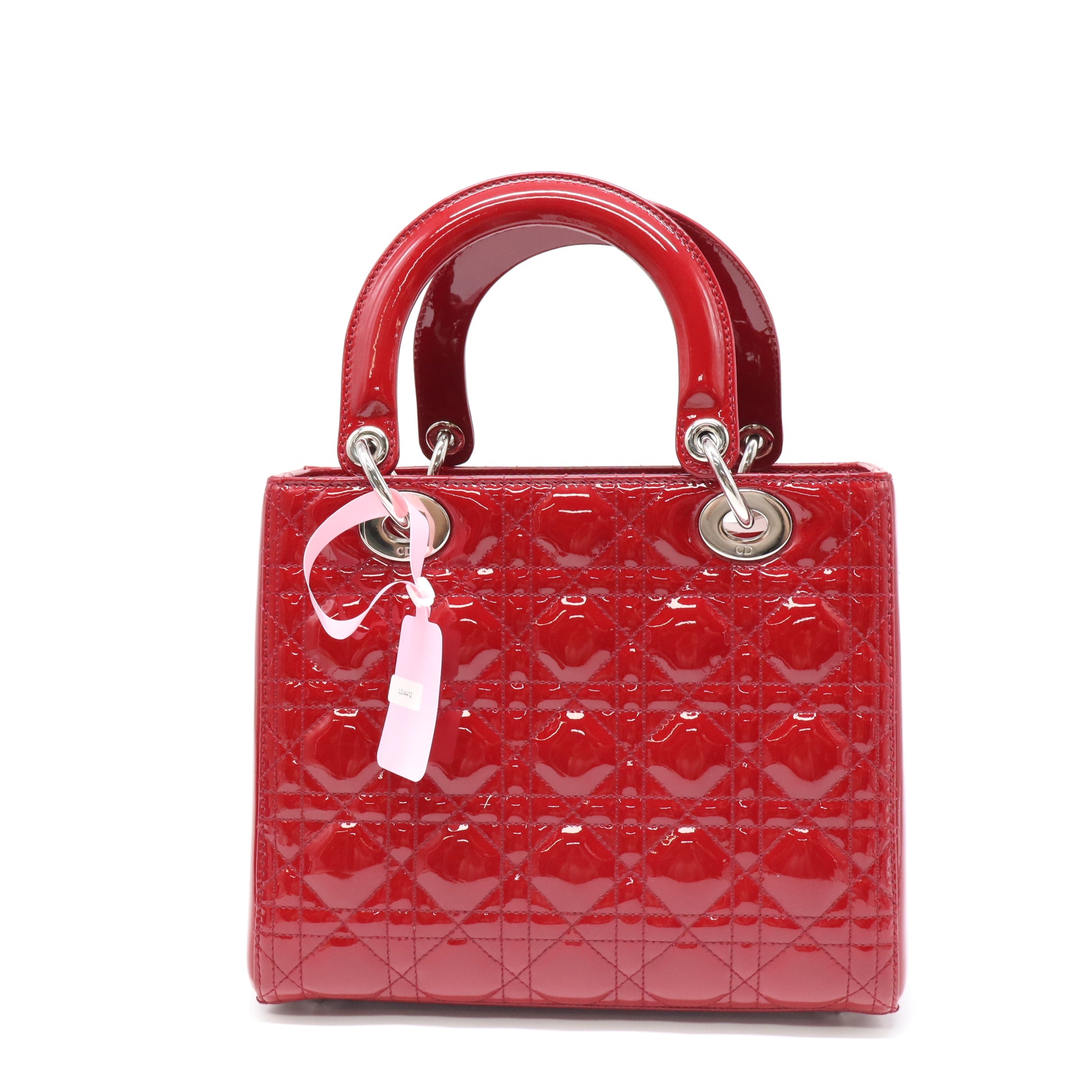 Christian Dior Red Cannage Quilted Patent Leather Medium Lady Dior Bag twins LDJ4412