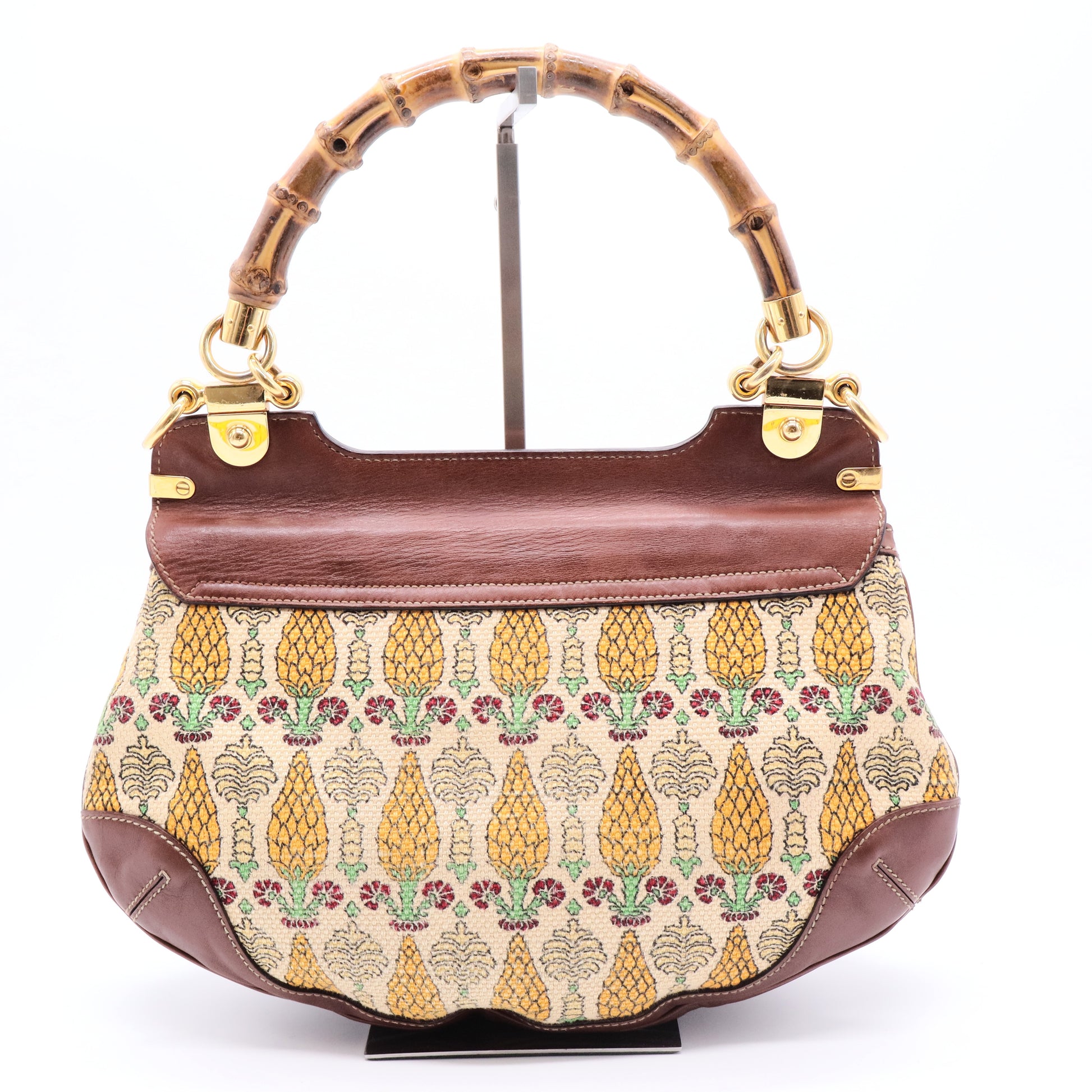Canvas Pigna Print Peggy Bamboo Top Handle Bag Brown