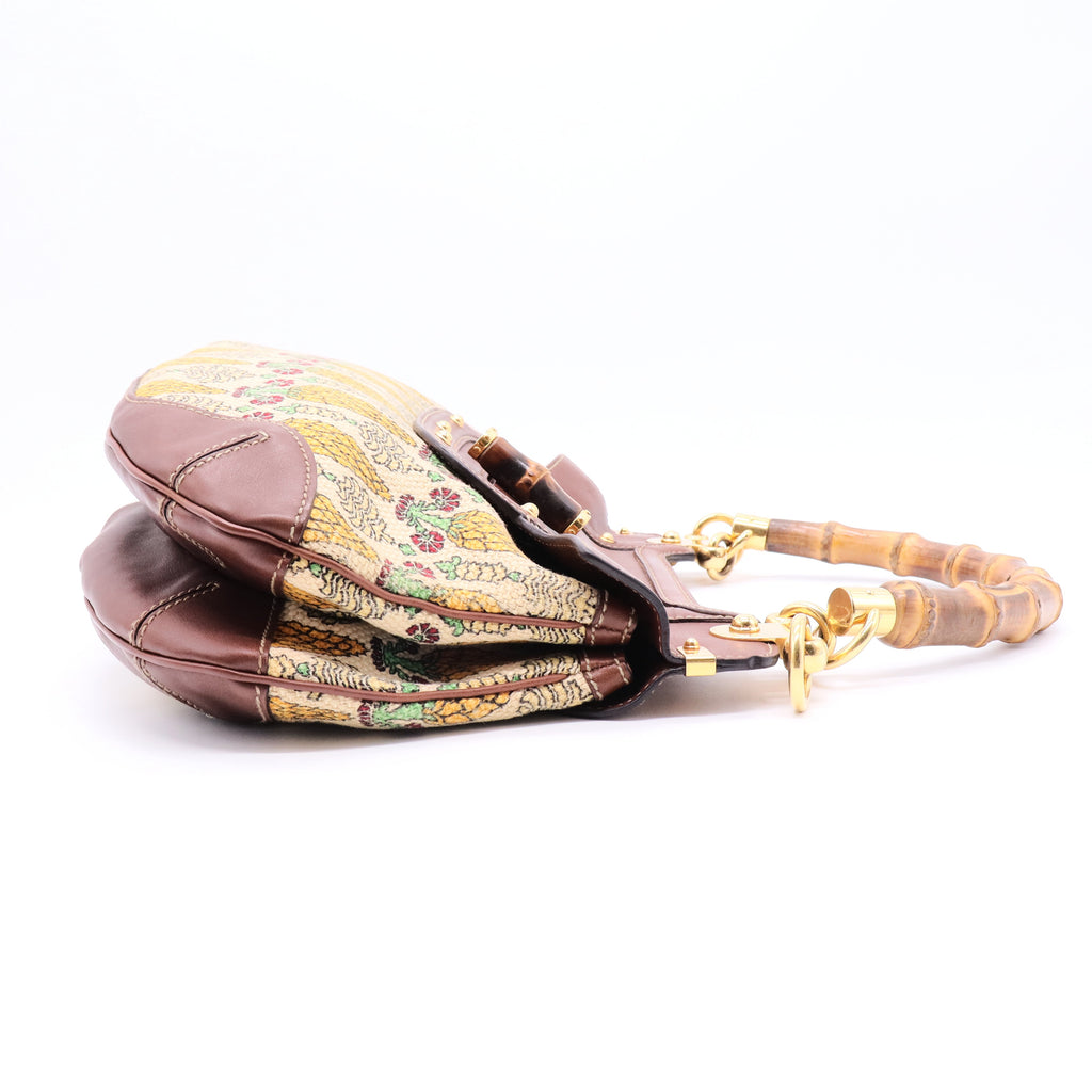 Canvas Pigna Print Peggy Bamboo Top Handle Bag Brown