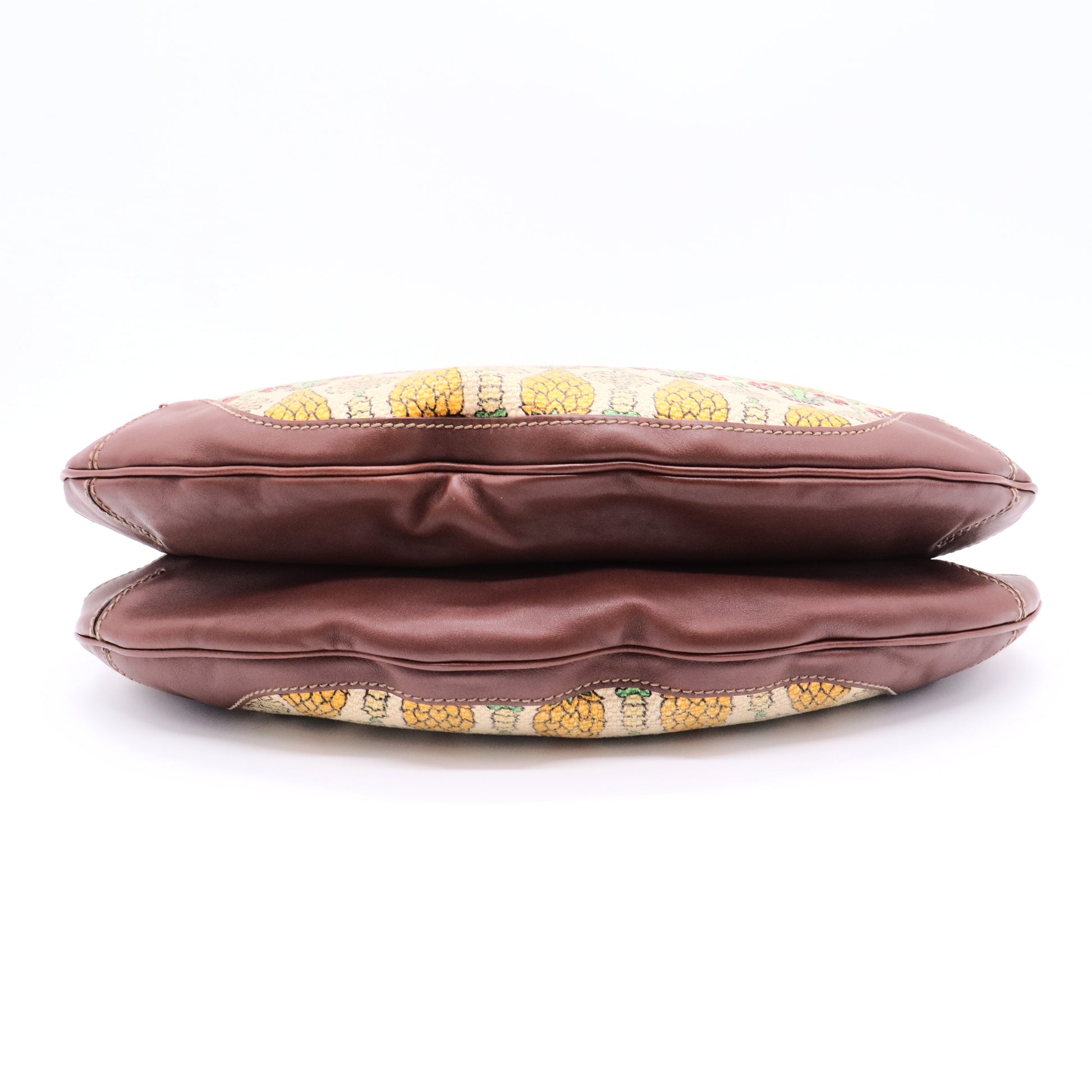 Canvas Pigna Print Peggy Bamboo Top Handle Bag Brown