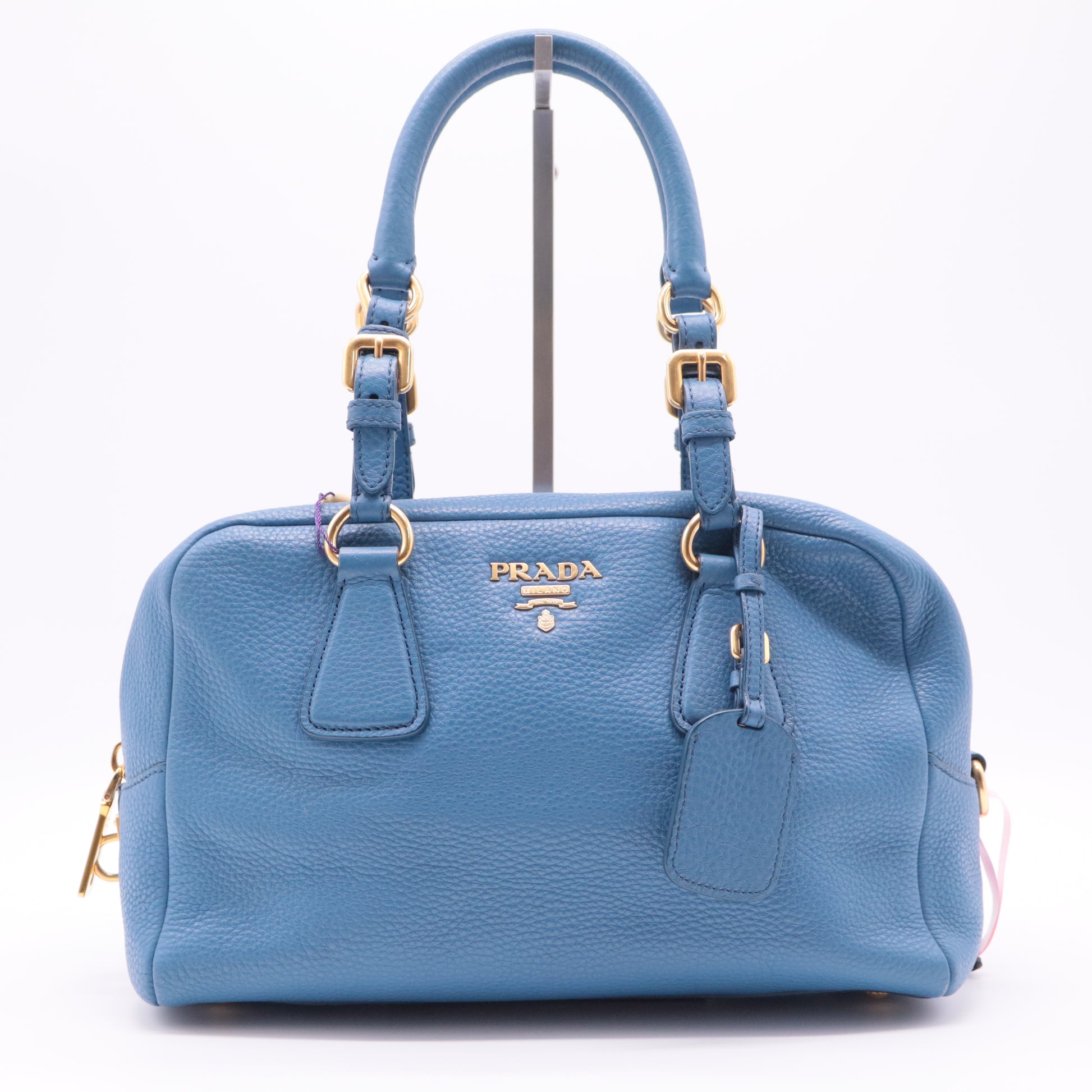 Vitello Daino Leather Bowler Bag Blue twins