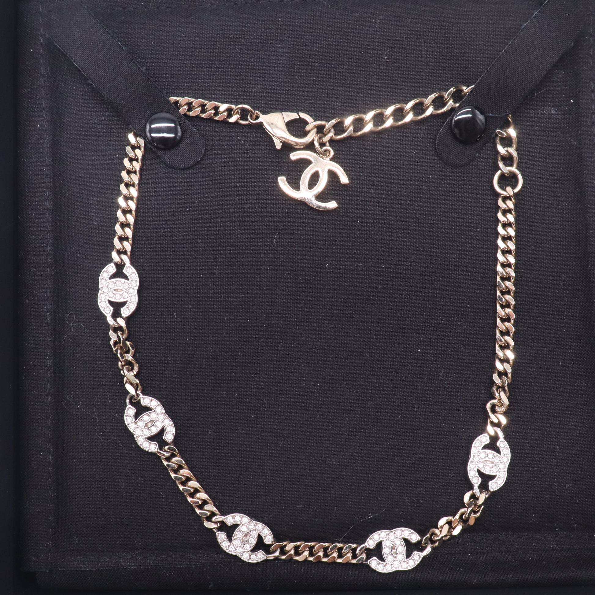 Chanel Crystal Chain CC Link Choker twins LDJ5075