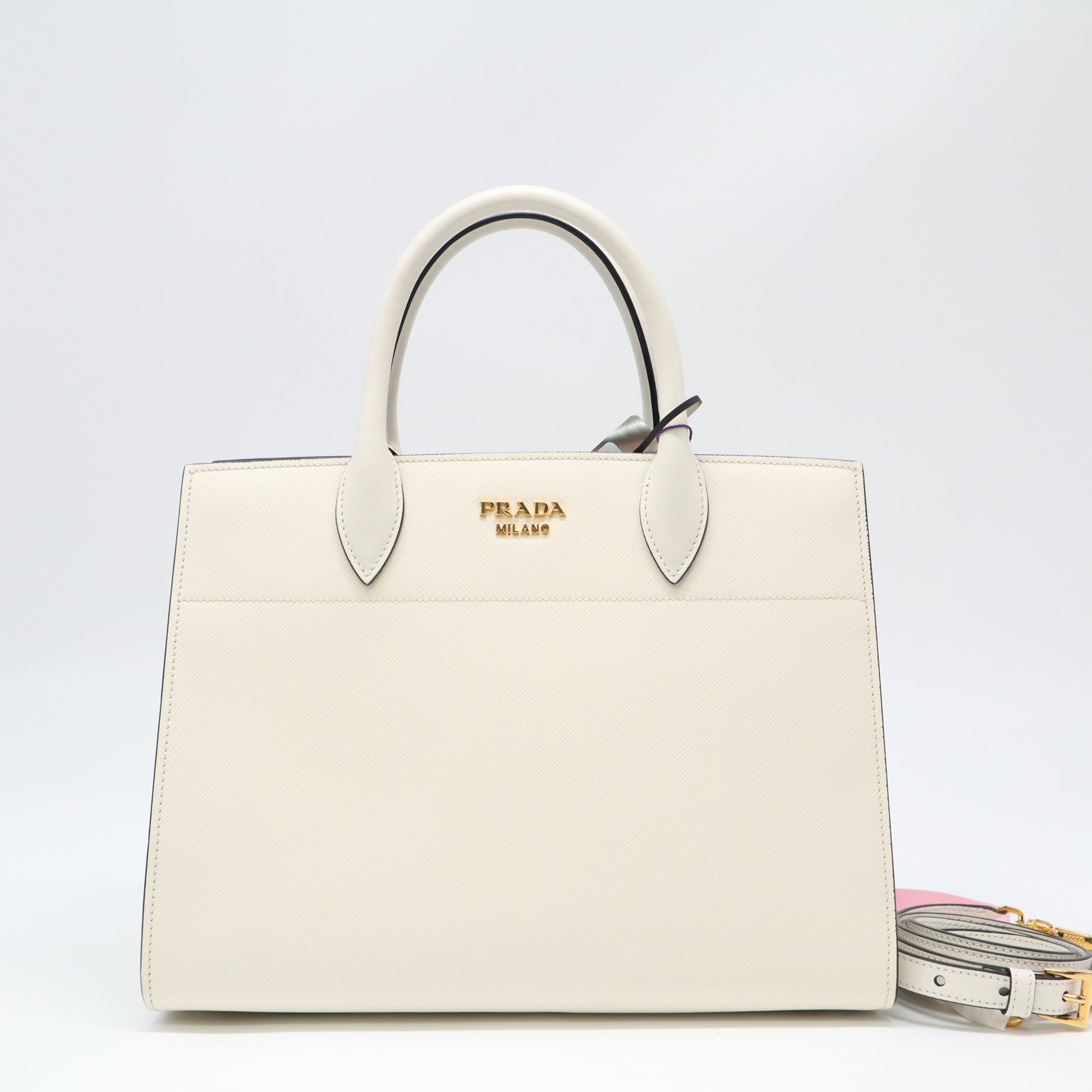 Prada White Saffiano and City Calf Leather Paradigme Tote Bag twins LDJ4386