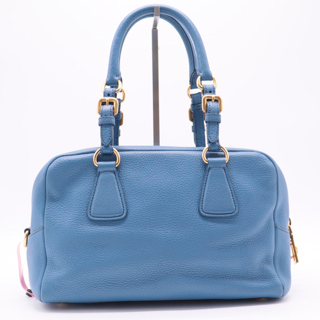 Vitello Daino Leather Bowler Bag Blue twins