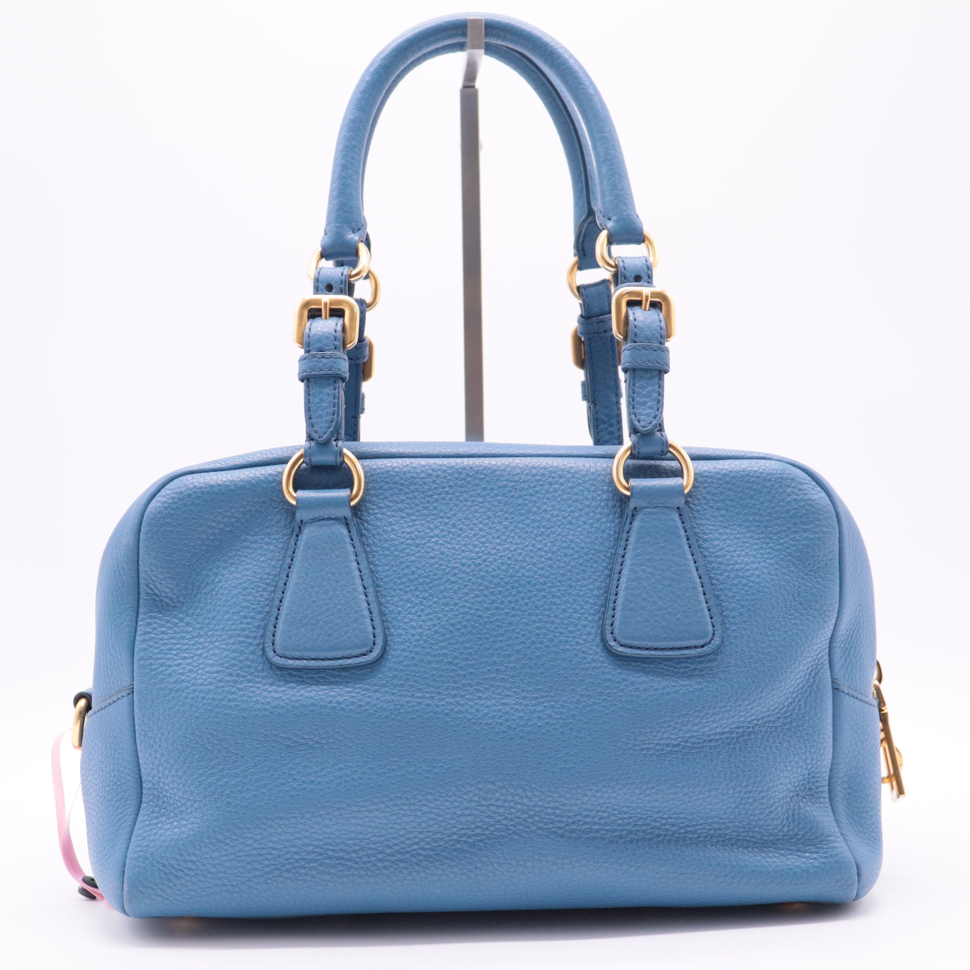 Vitello Daino Leather Bowler Bag Blue twins