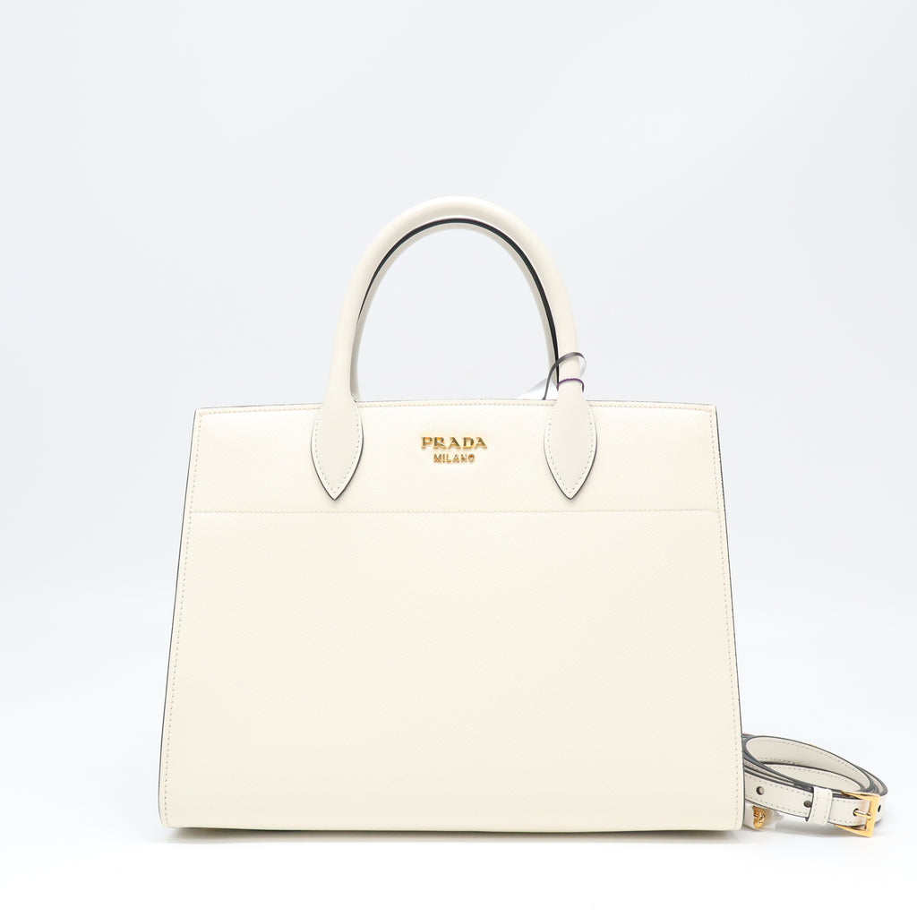 Prada White Saffiano and City Calf Leather Paradigme Tote Bag twins LDJ4386