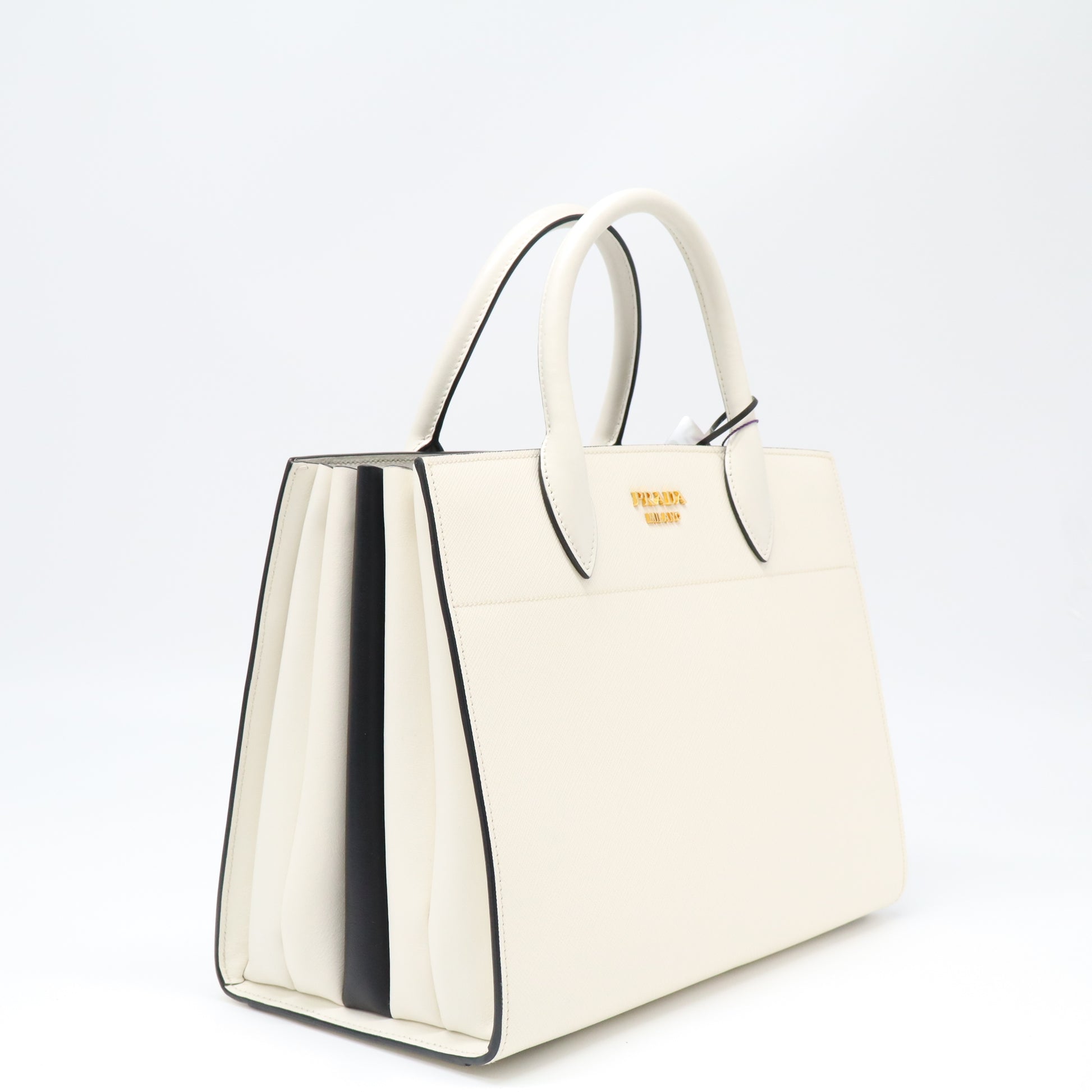 Prada White Saffiano and City Calf Leather Paradigme Tote Bag twins LDJ4386