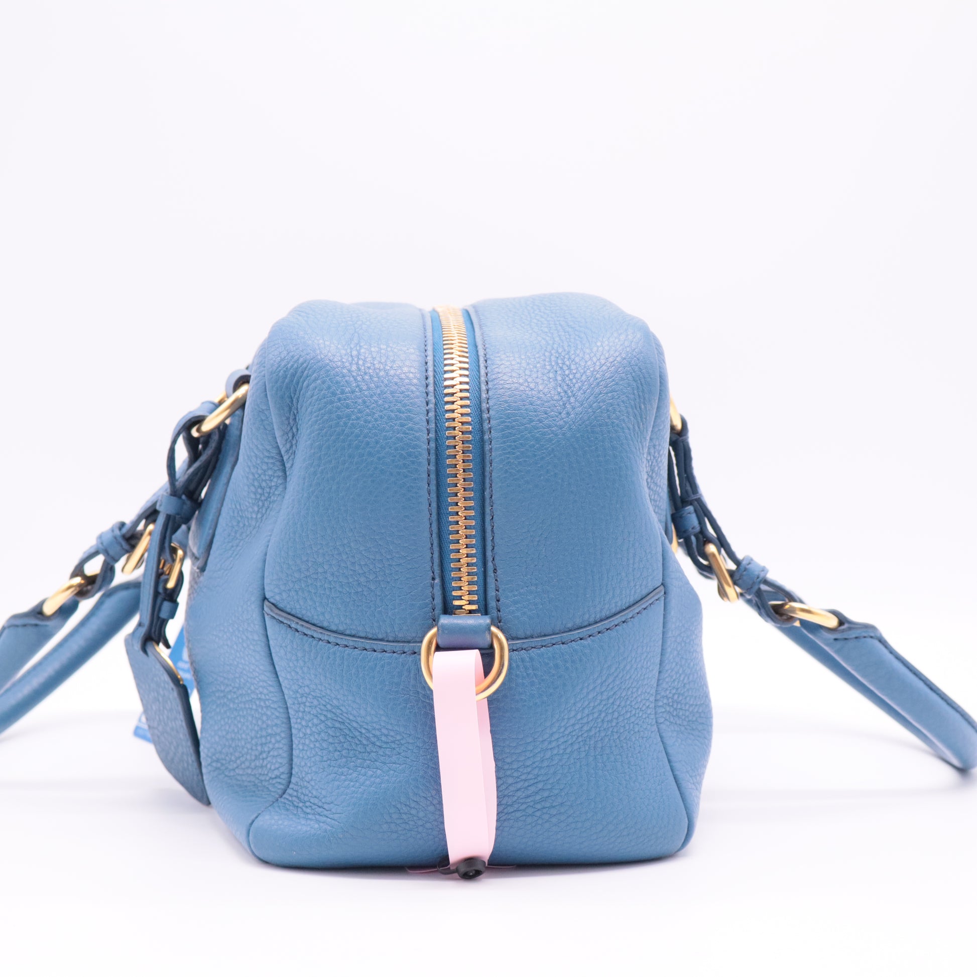 Vitello Daino Leather Bowler Bag Blue twins