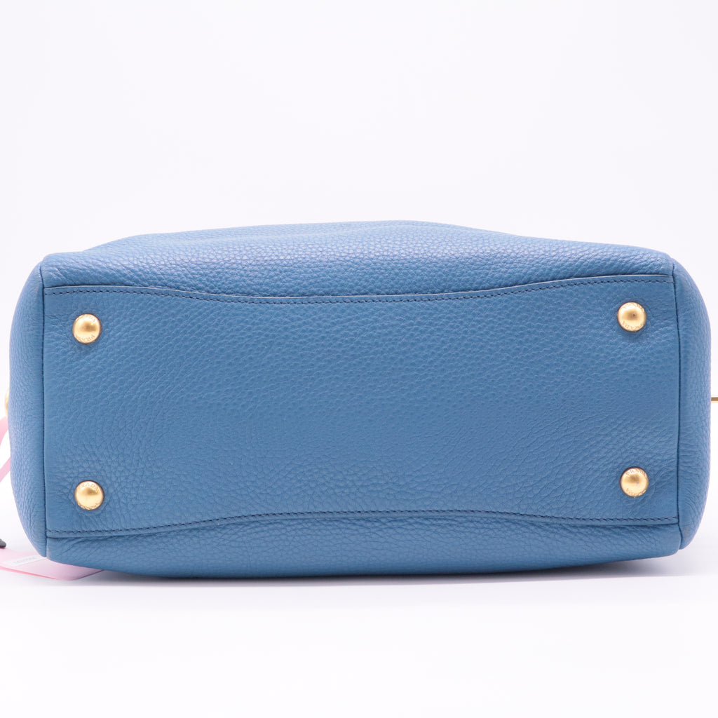 Vitello Daino Leather Bowler Bag Blue twins