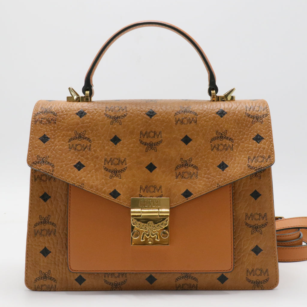 Visetos Medium Patricia Pocket Satchel Cognac