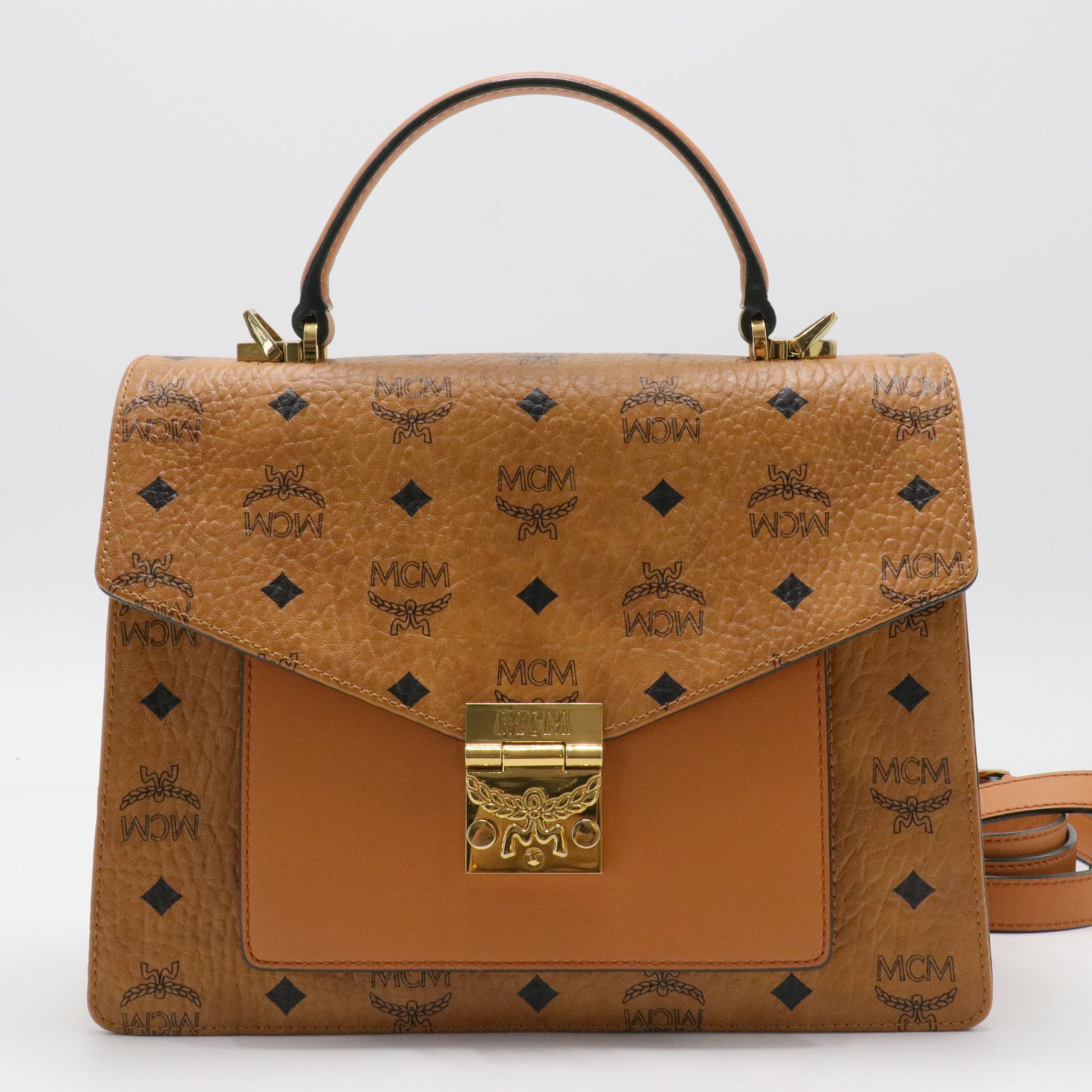 Visetos Medium Patricia Pocket Satchel Cognac