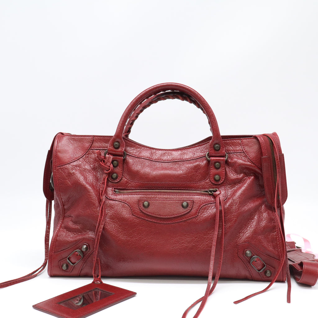 Balenciaga Classic City Leather Bag Rouge Cerise twins LDJ4364