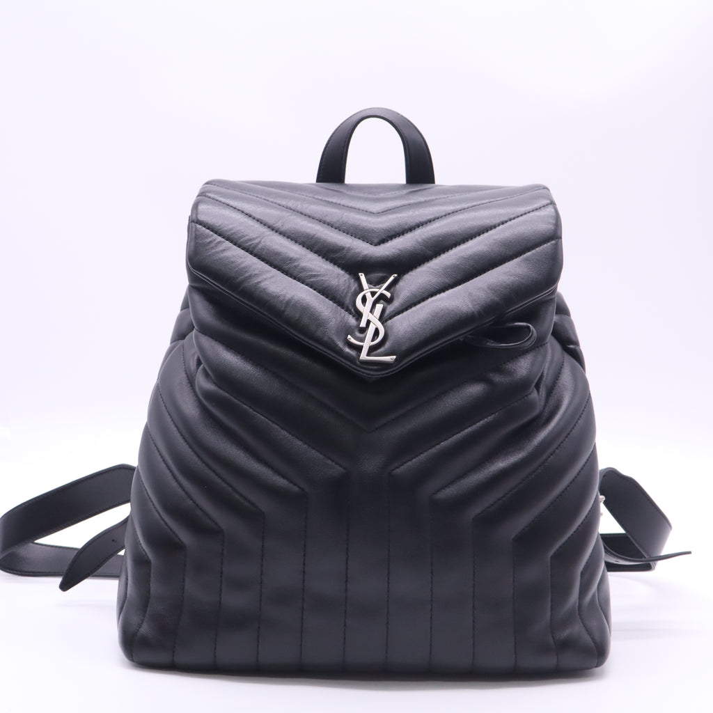 Saint Laurent Calfskin Y Quilted Monogram Medium Loulou Backpack Black twins LDZ492