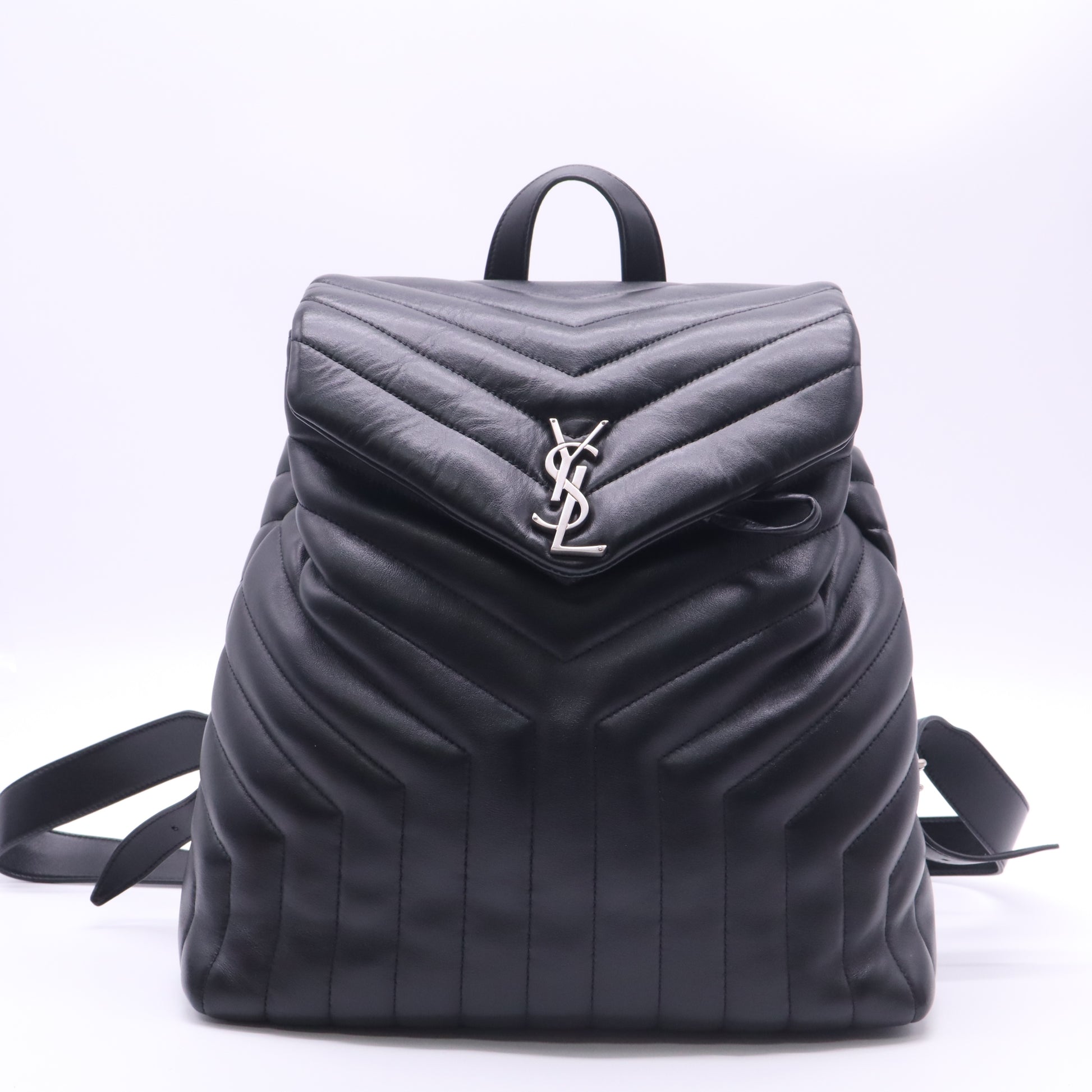 Saint Laurent Calfskin Y Quilted Monogram Medium Loulou Backpack Black twins LDZ492