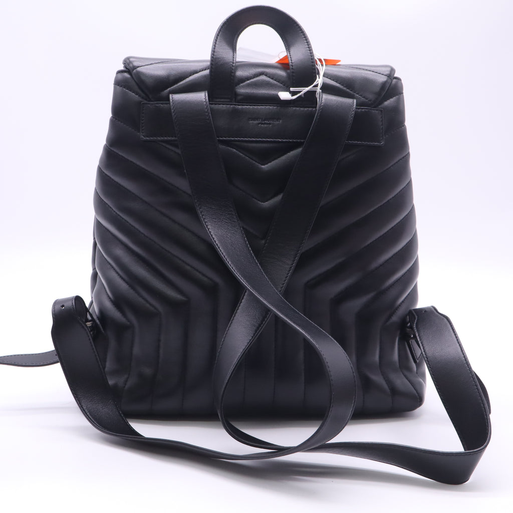 Saint Laurent Calfskin Y Quilted Monogram Medium Loulou Backpack Black twins LDZ492