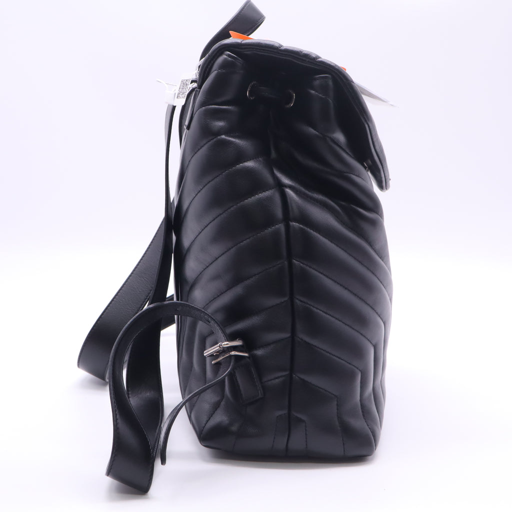 Saint Laurent Calfskin Y Quilted Monogram Medium Loulou Backpack Black twins LDZ492